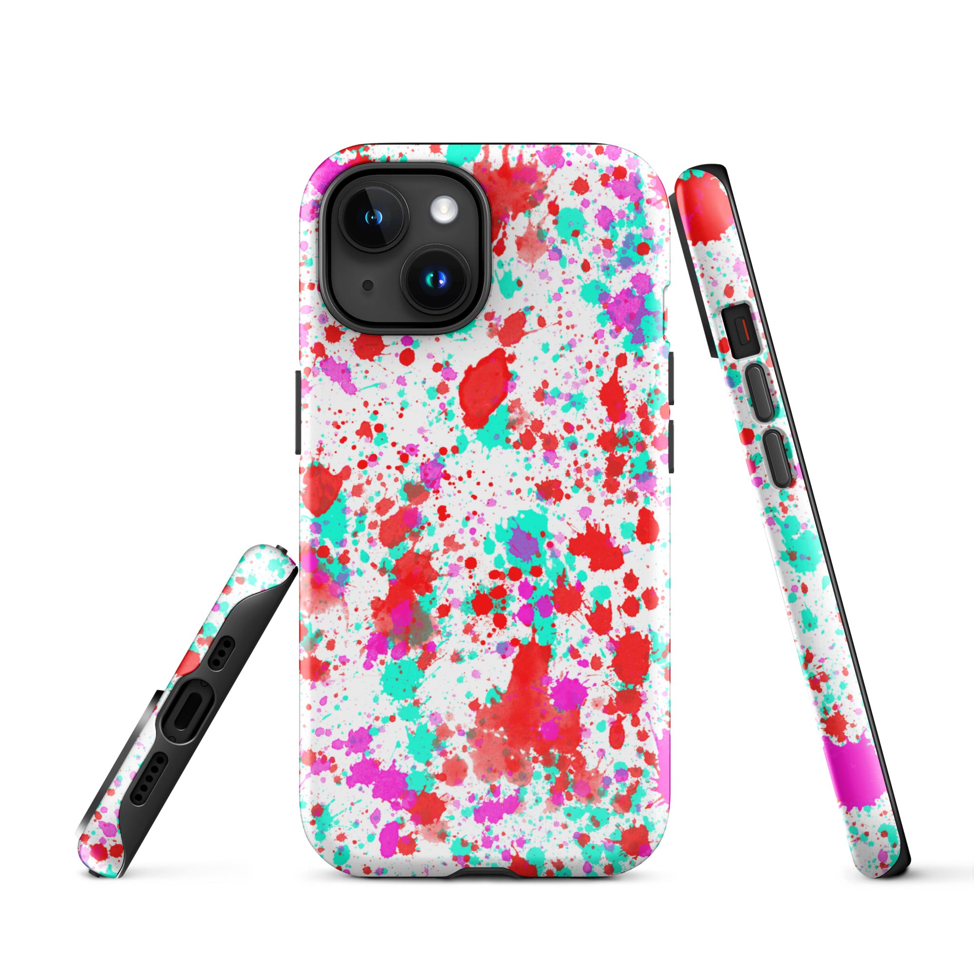 Tough Case for iPhone®- Paint Splatter Red with Cyan