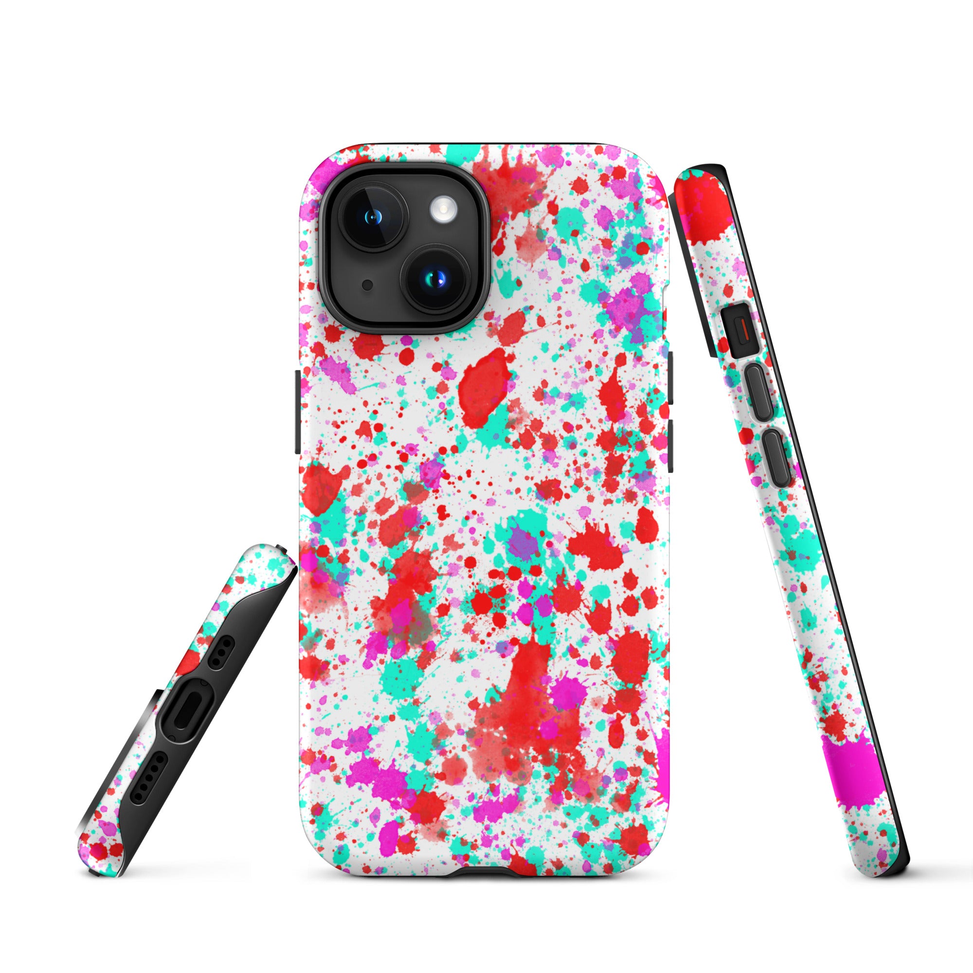 Tough Case for iPhone®- Paint Splatter Red with Cyan