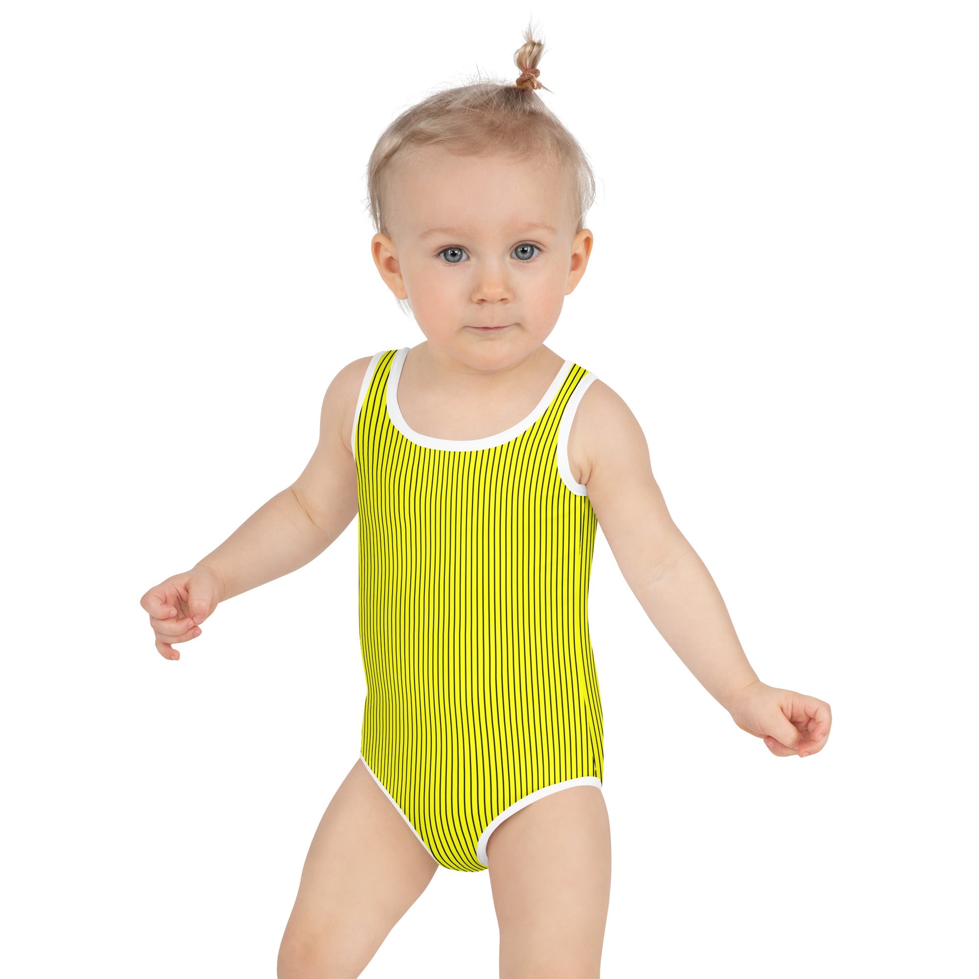 All Over Print Kids Swimsuit Yellow with Black Stripes