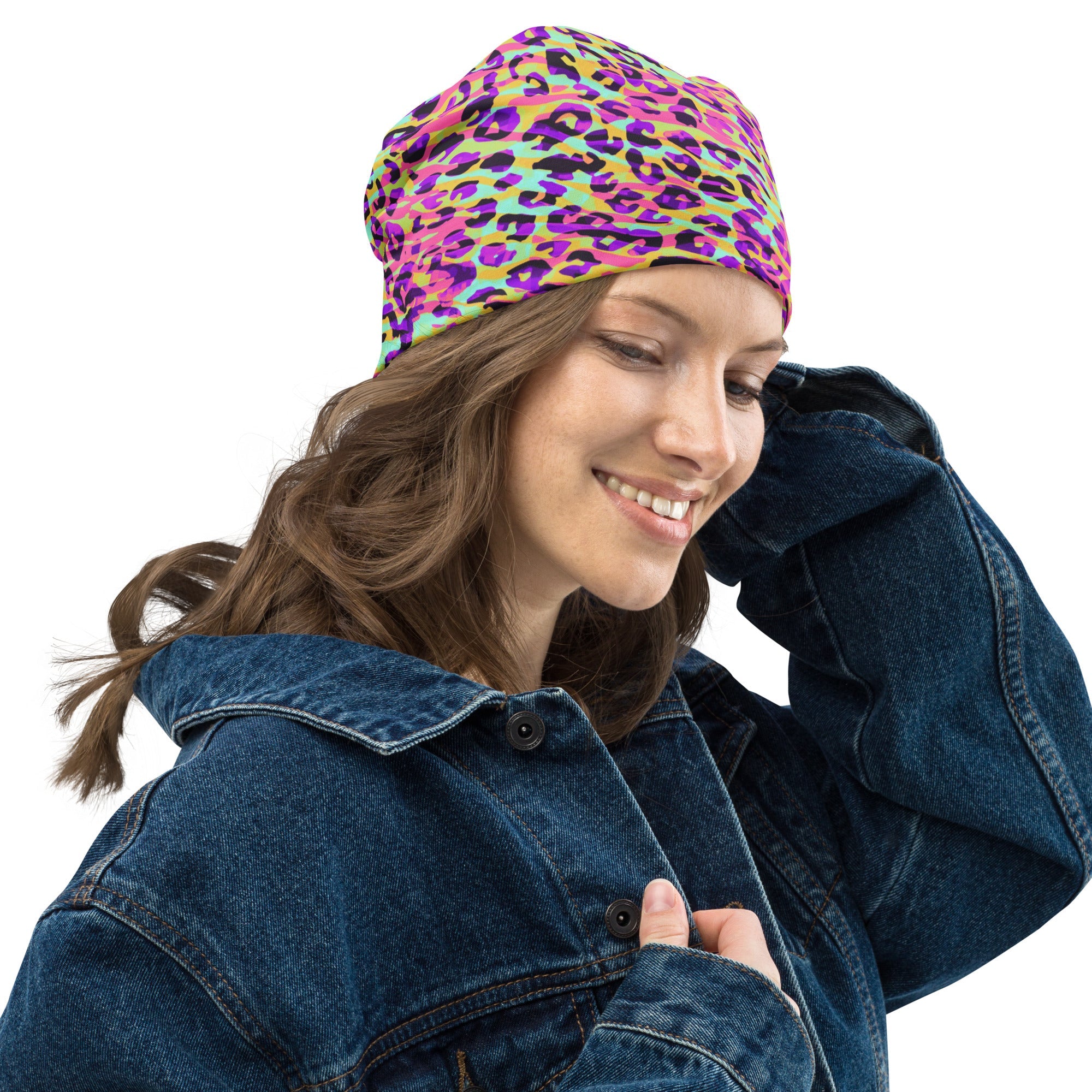 Beanie Zebra and Leopard Print Pink with Yellow