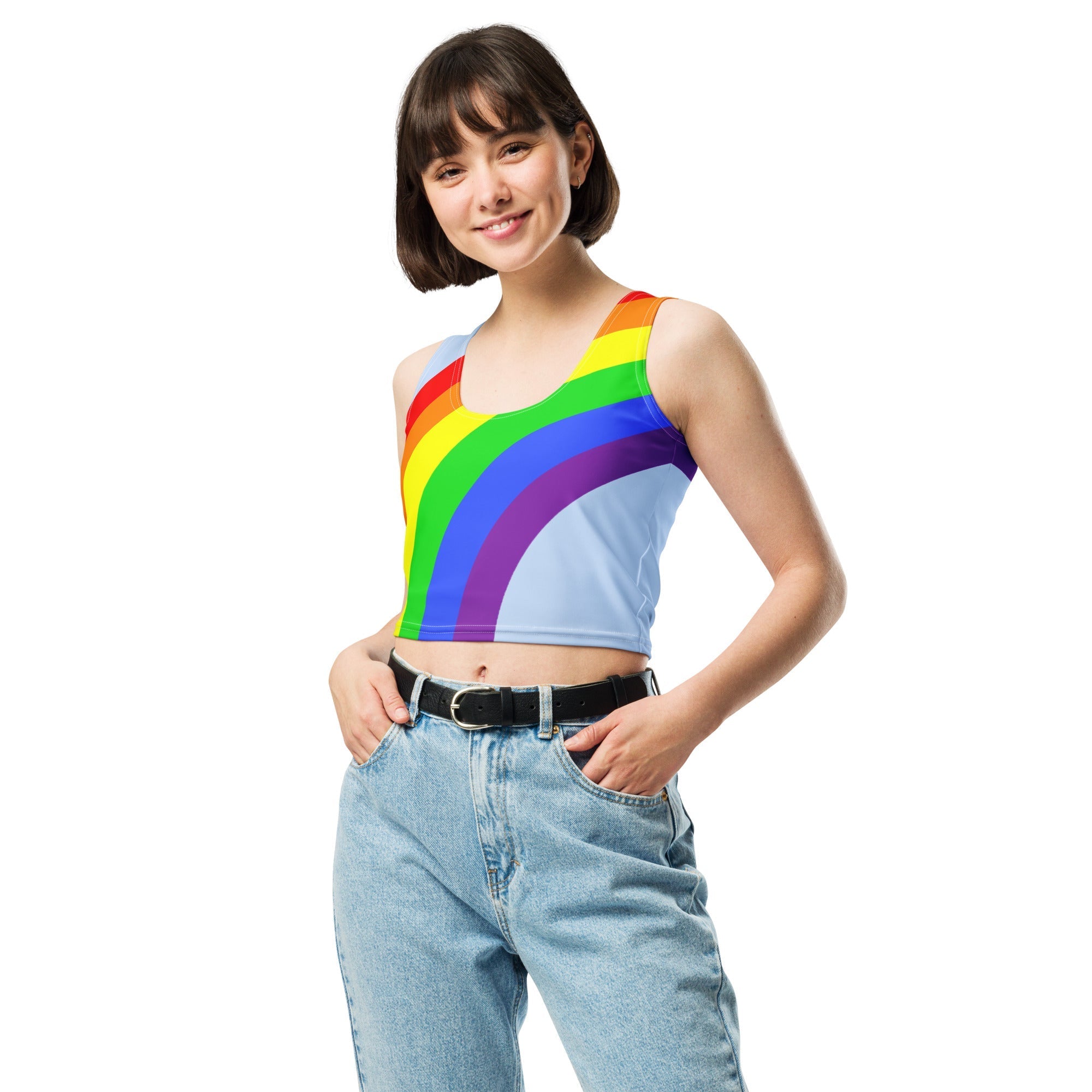 Crop Top Rainbow on Cyan