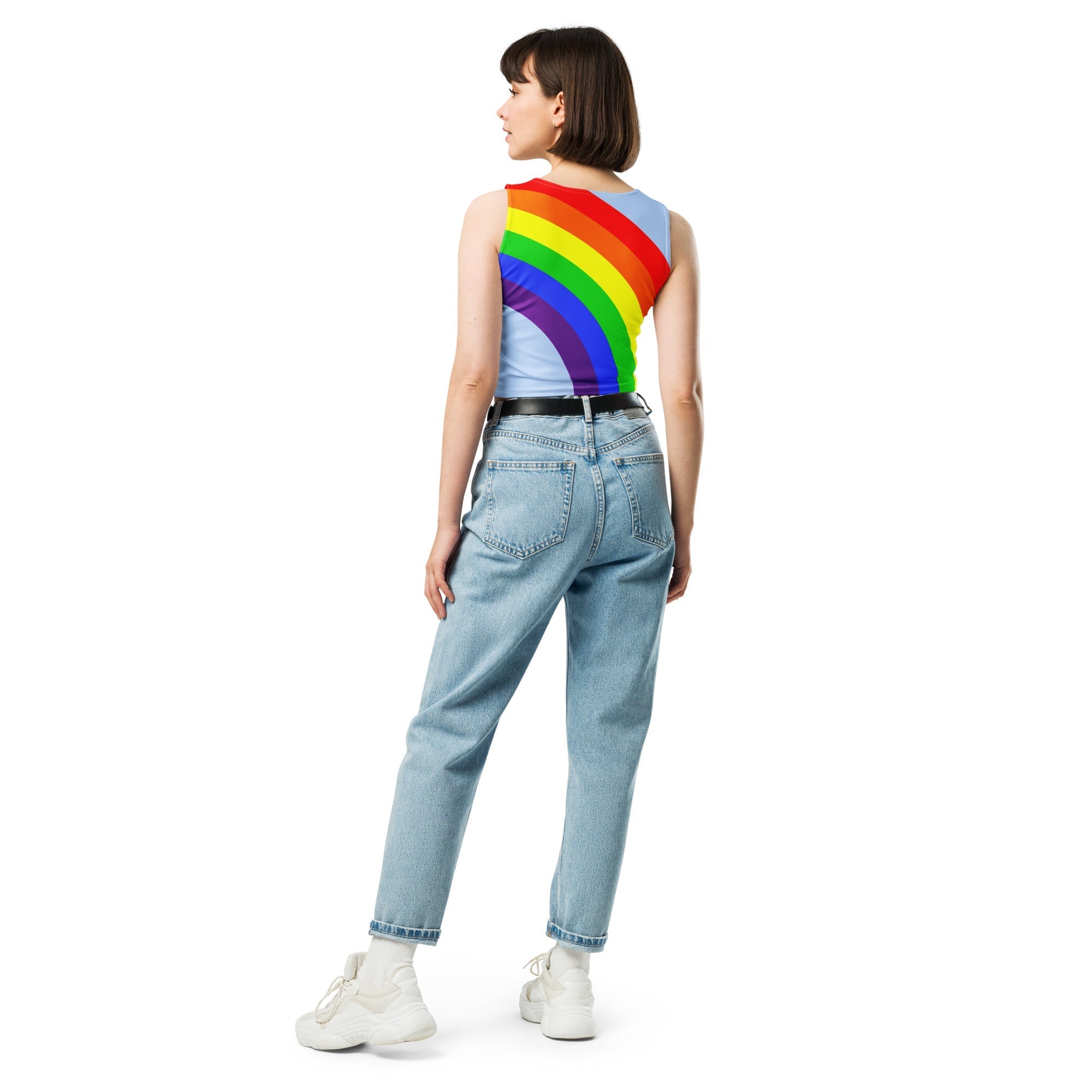Crop Top Rainbow on Cyan