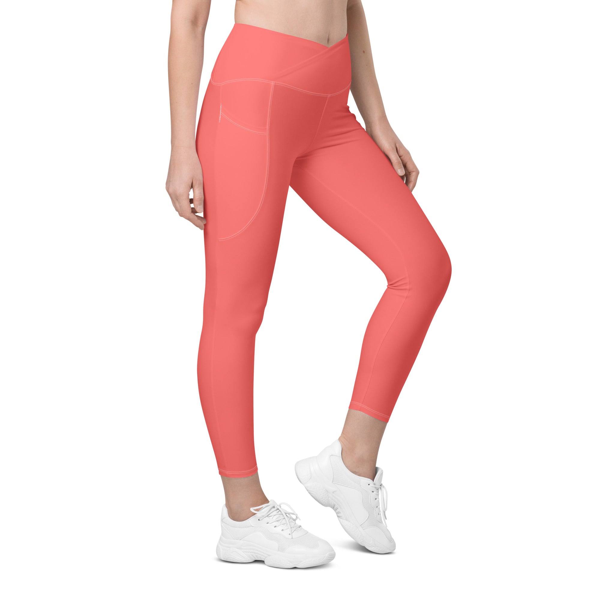 Crossover leggings with pockets Coral