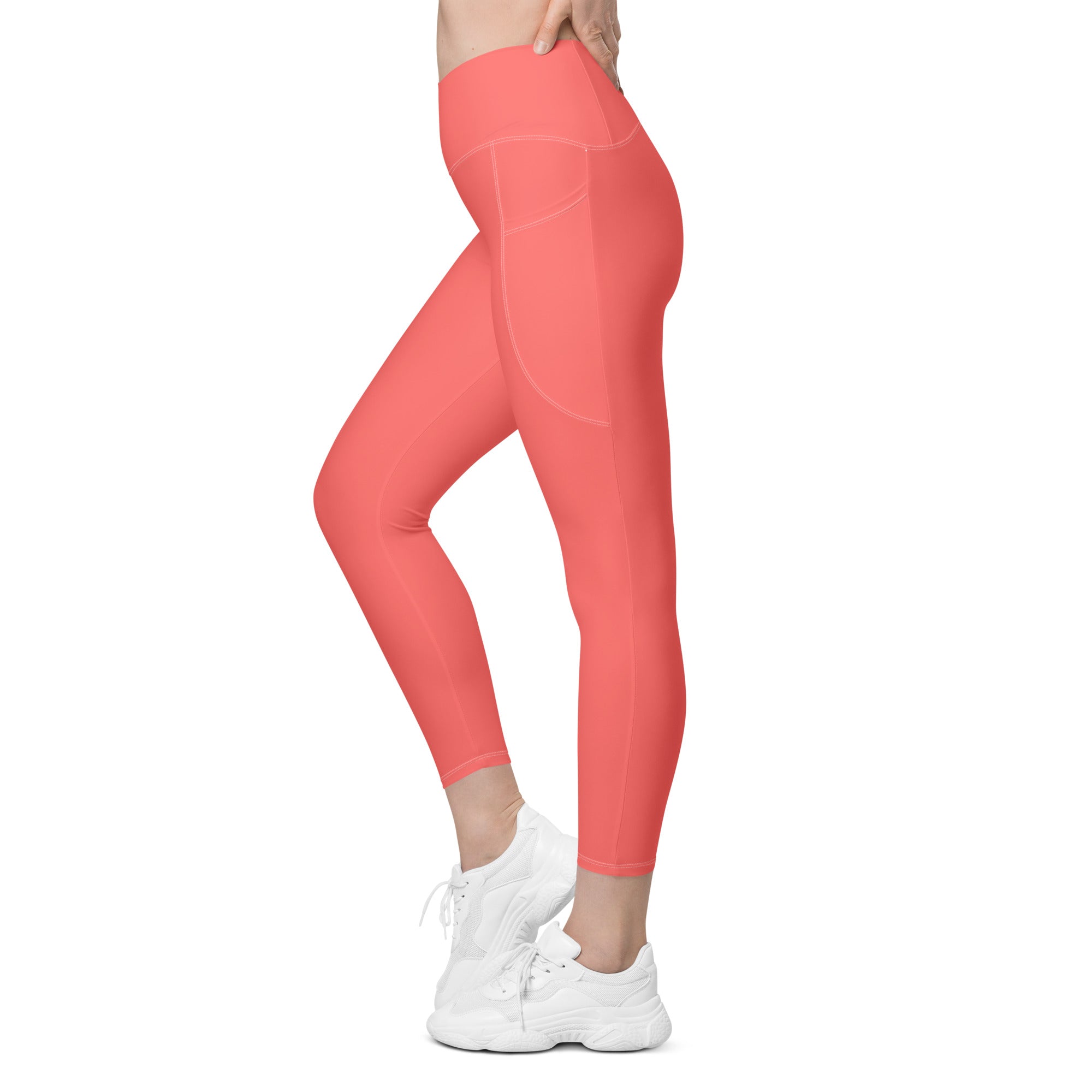 Crossover leggings with pockets Coral