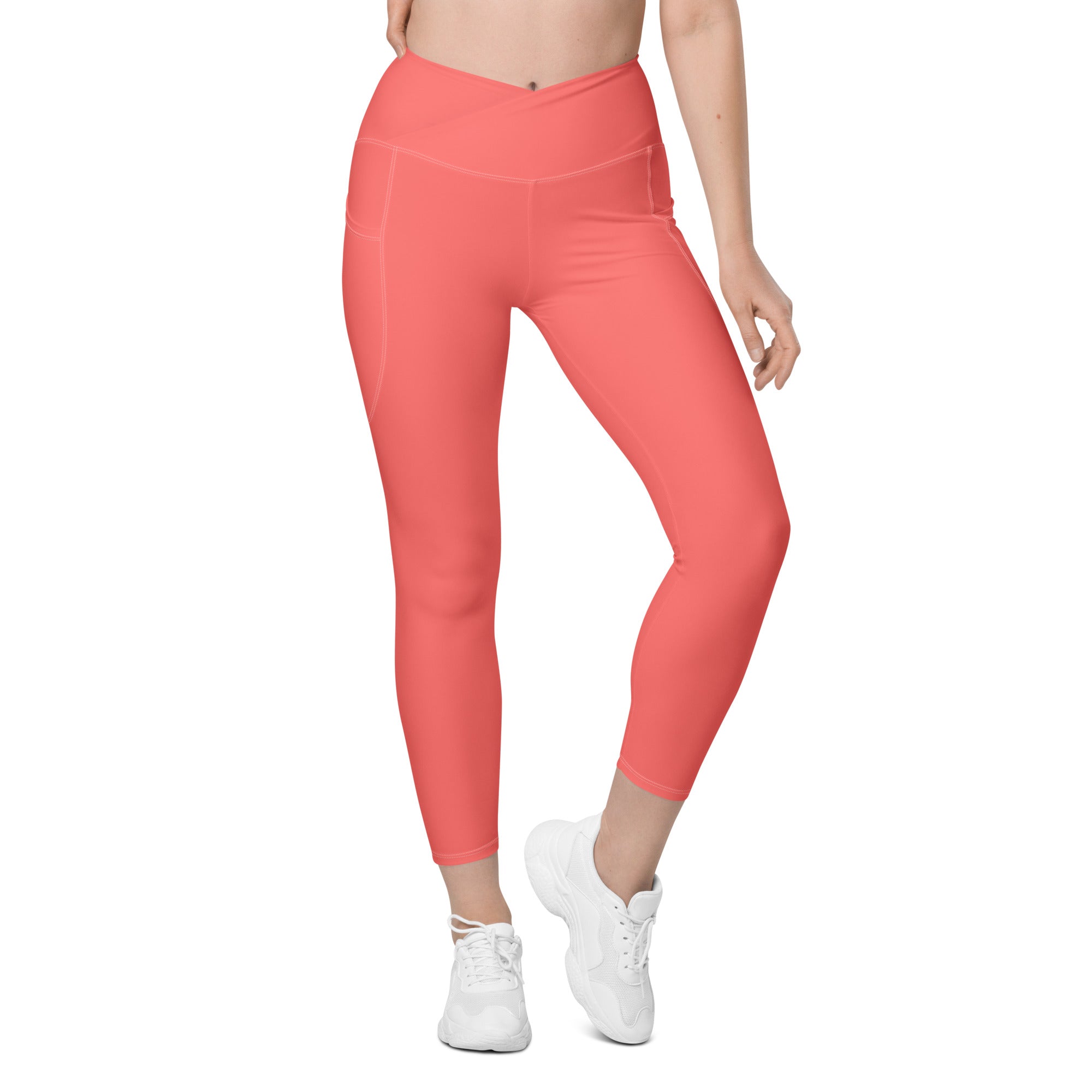 Crossover leggings with pockets Coral