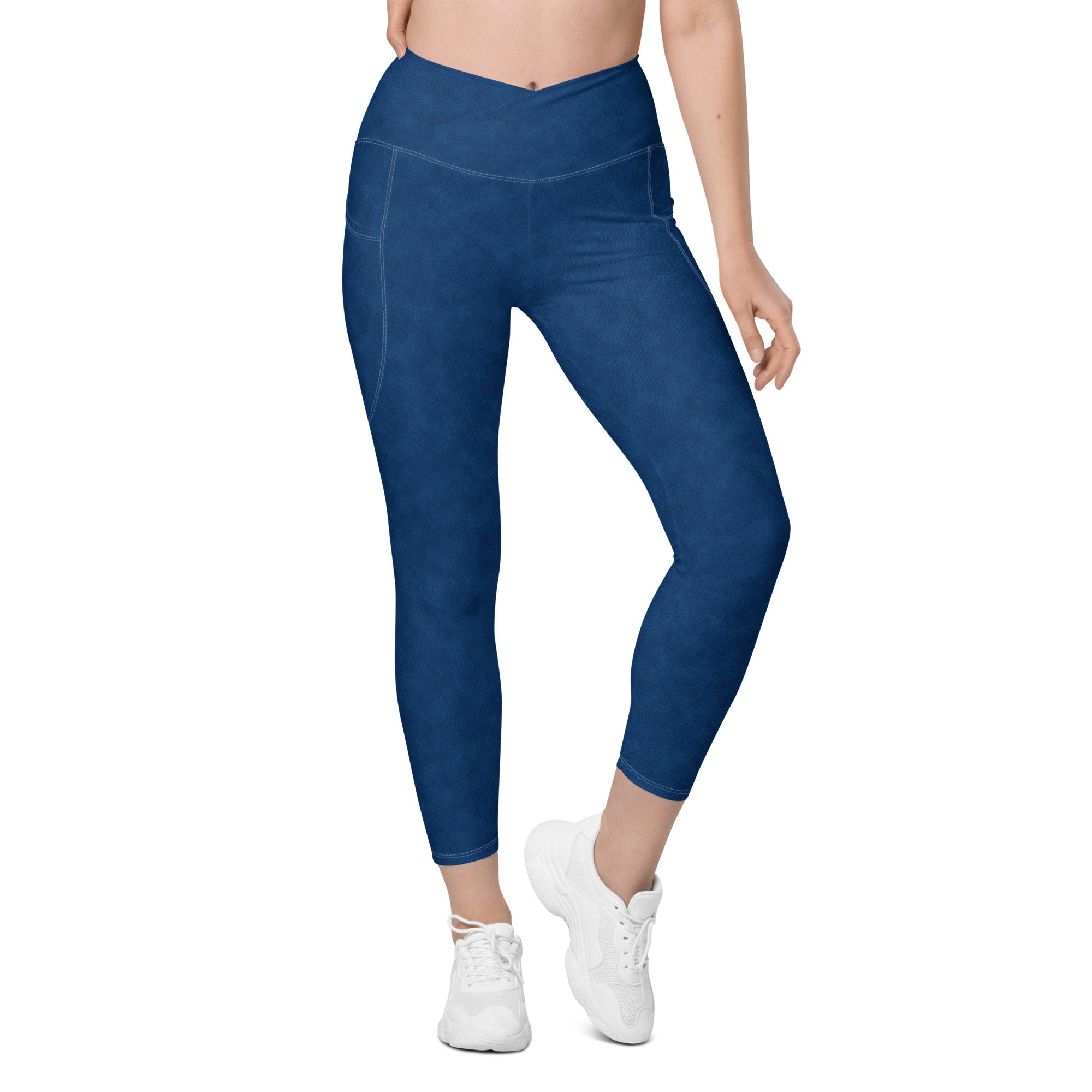 Crossover leggings with pockets Denim Print Blue