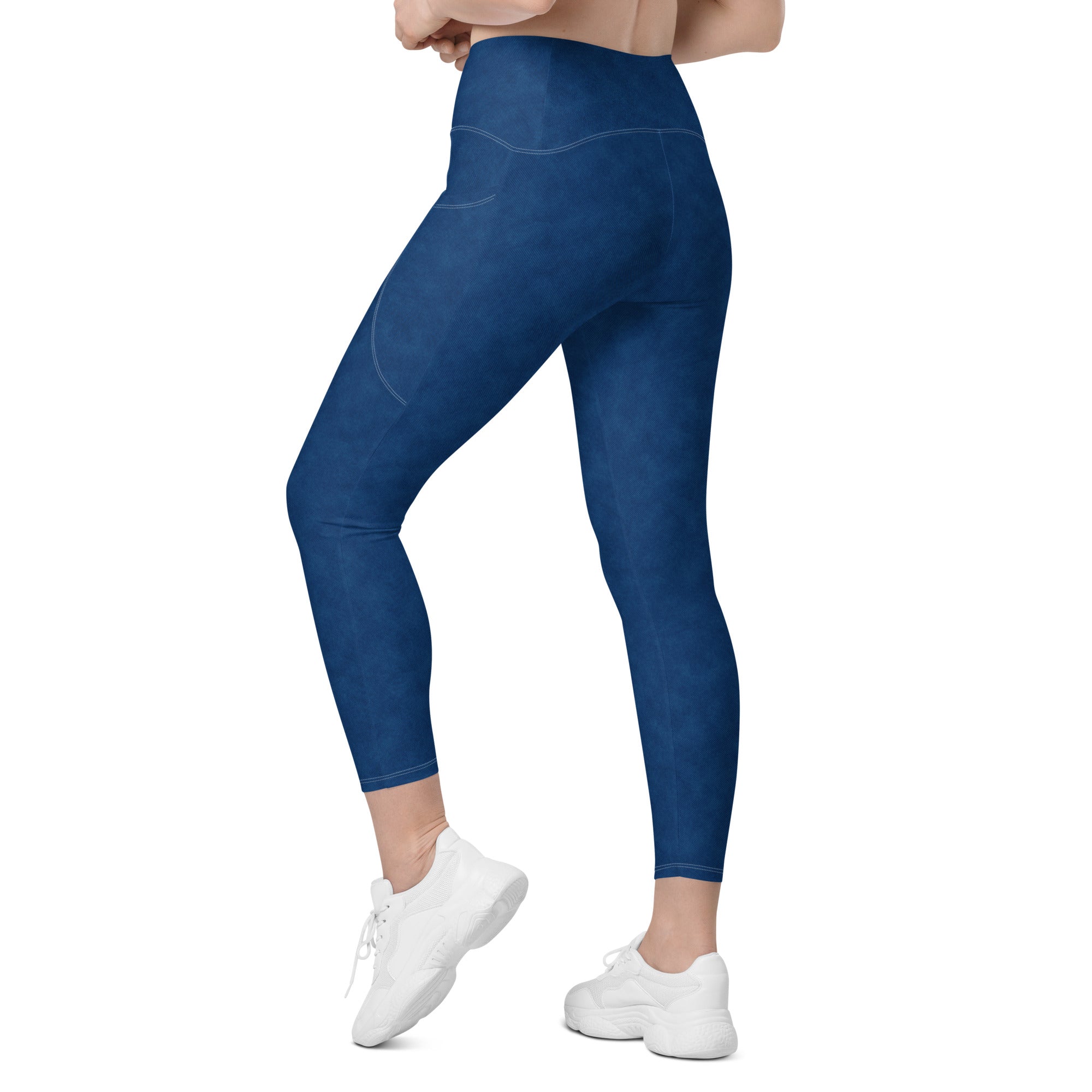 Crossover leggings with pockets Denim Print Blue