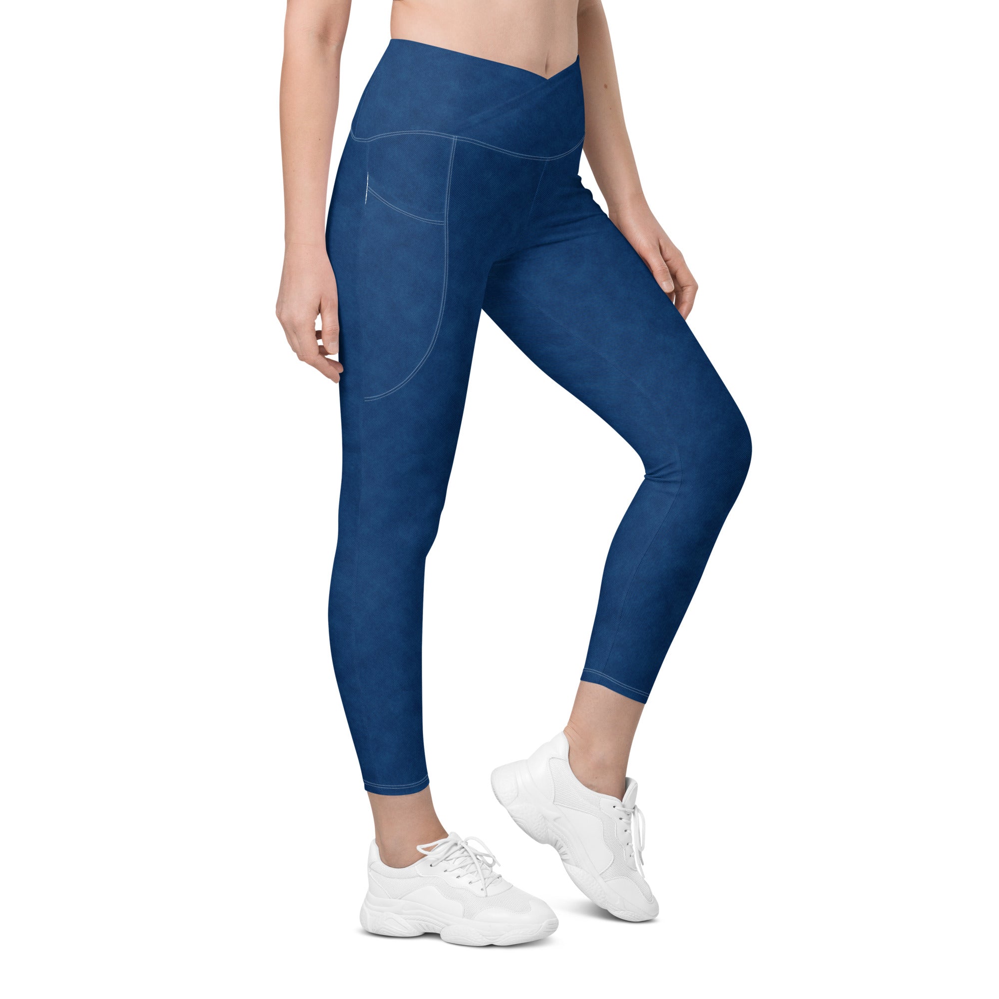 Crossover leggings with pockets Denim Print Blue