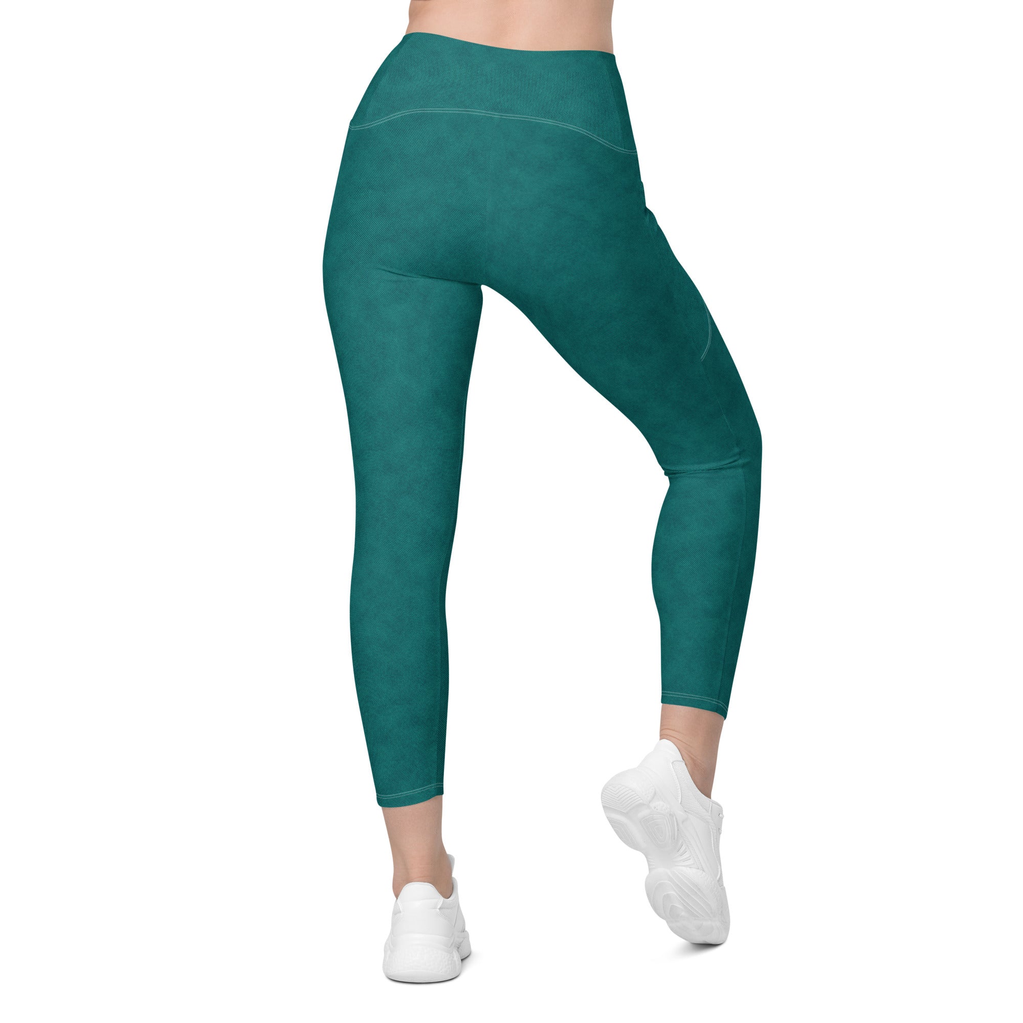 Crossover leggings with pockets Denim print Green