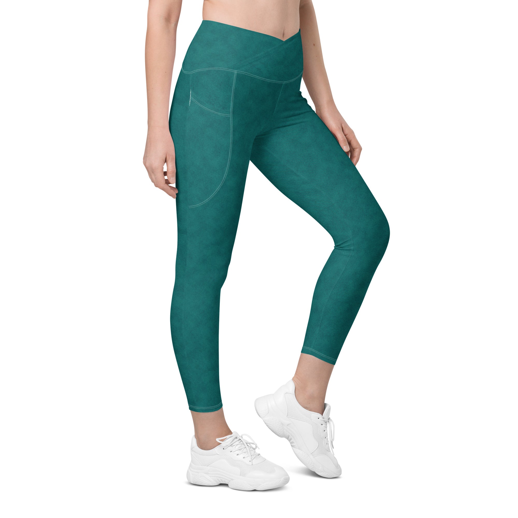 Crossover leggings with pockets Denim print Green