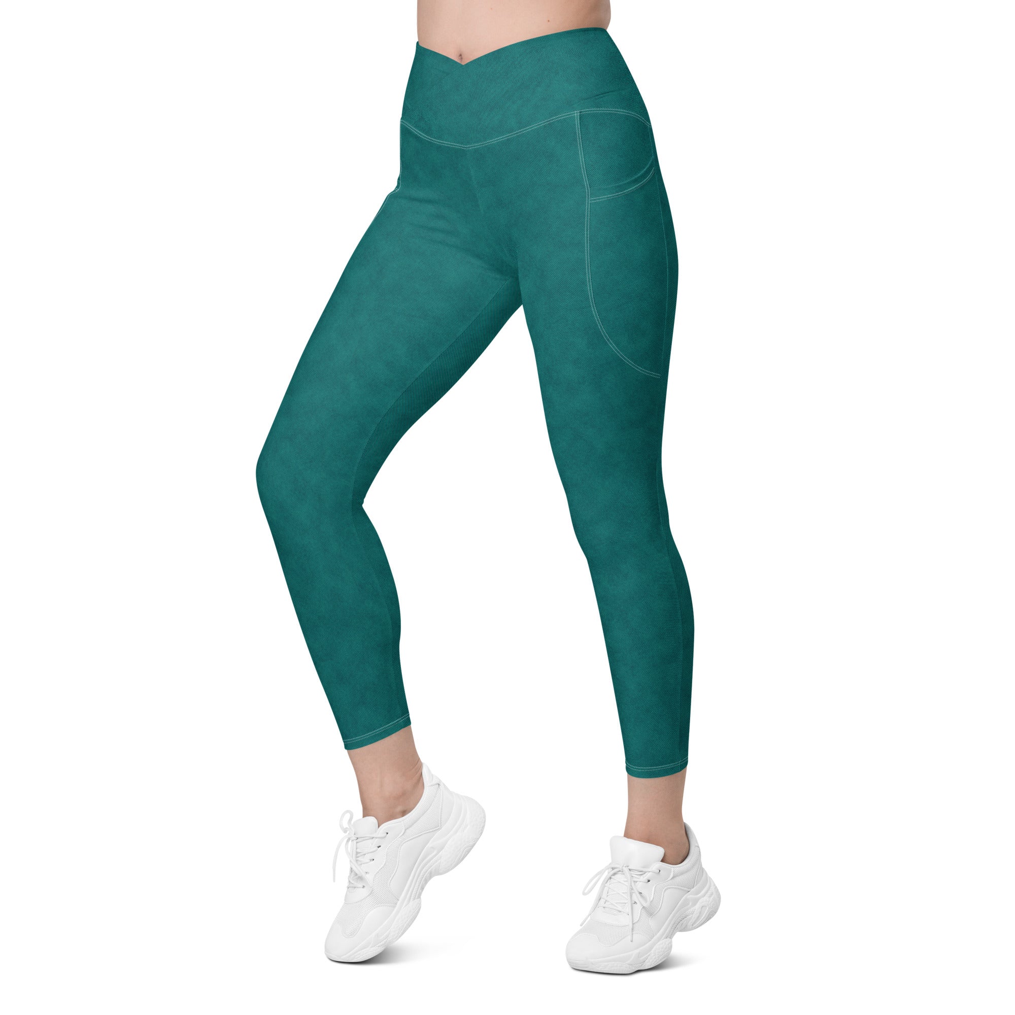 Crossover leggings with pockets Denim print Green