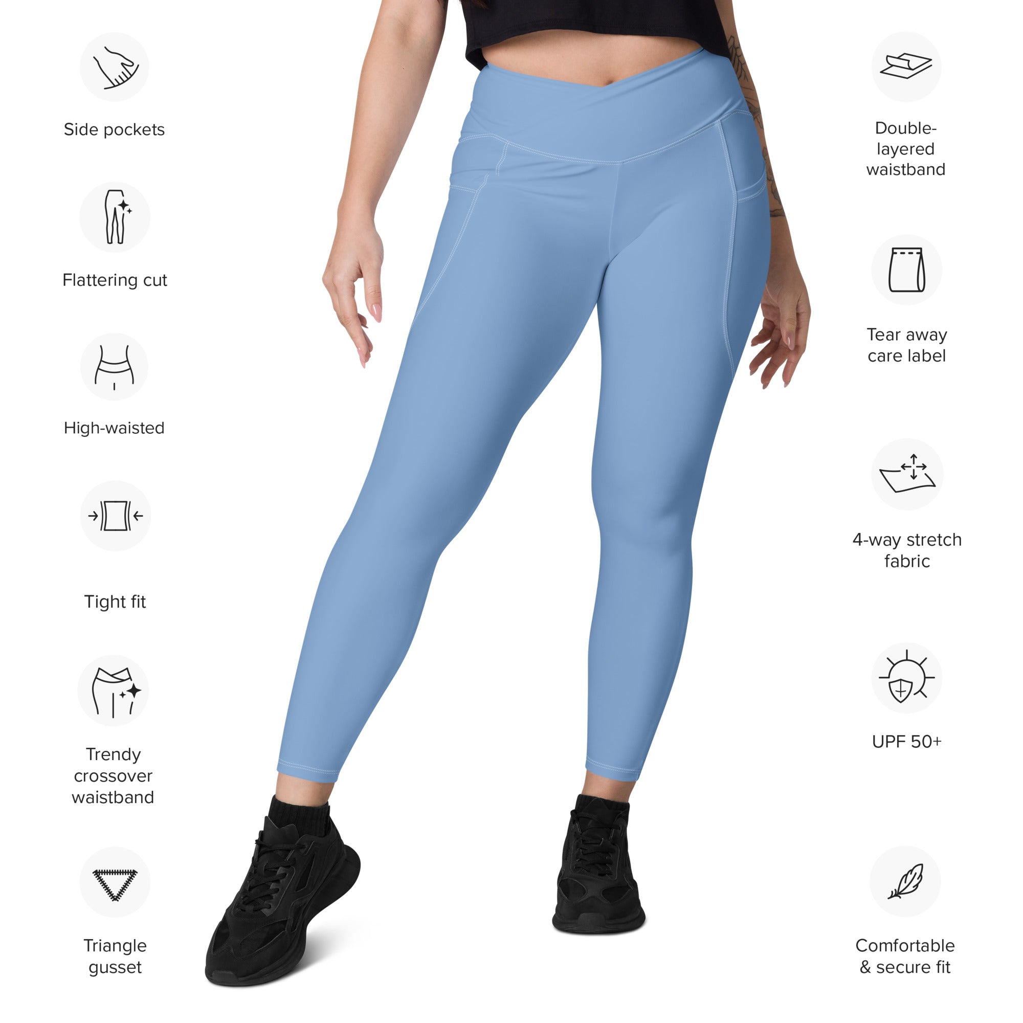 Crossover leggings with pockets Light Blue