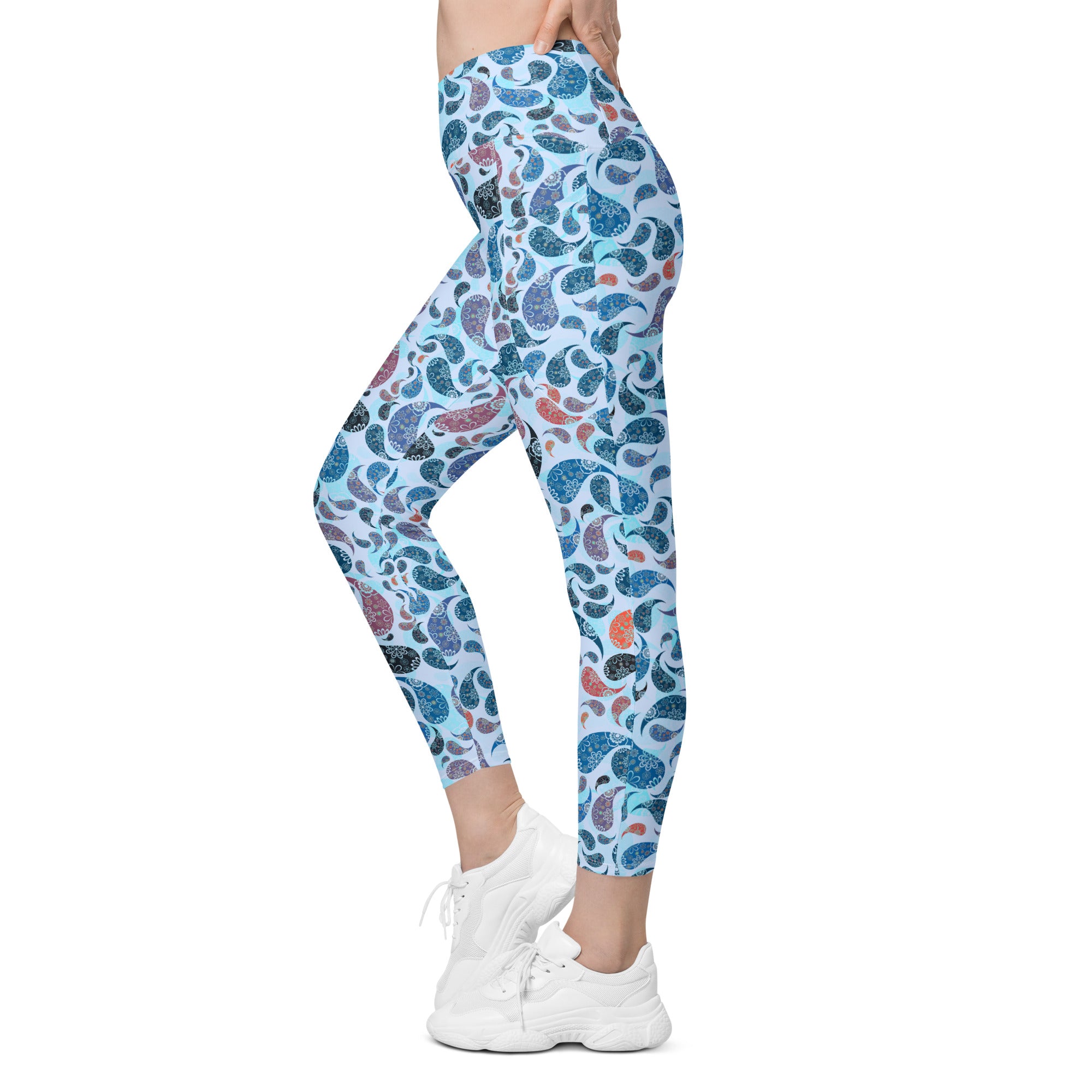 Crossover leggings with pockets Paisley Blue