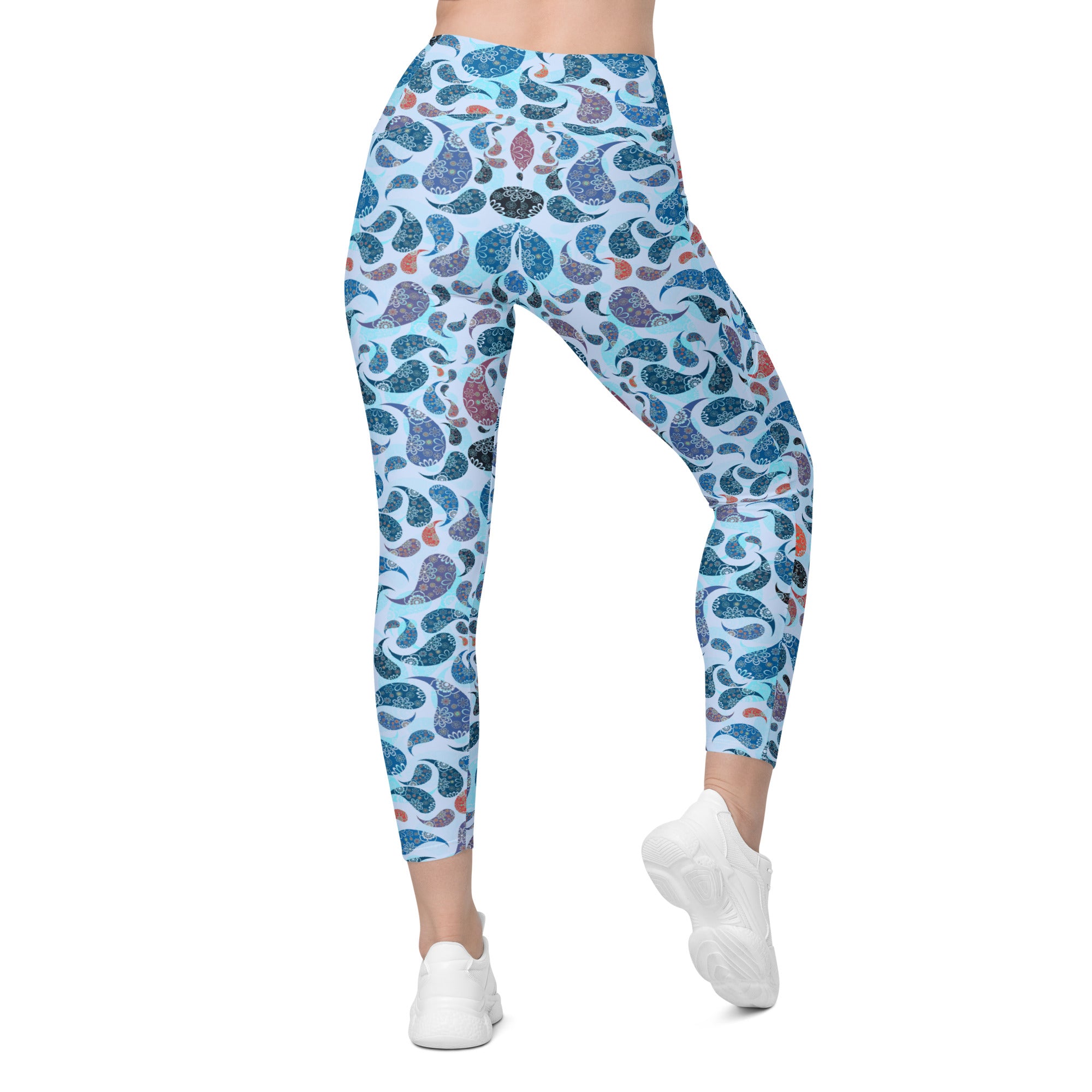 Crossover leggings with pockets Paisley Blue