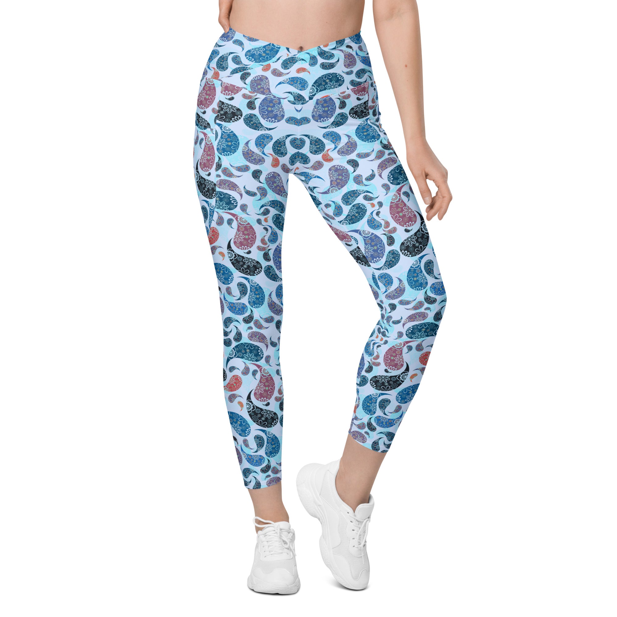 Crossover leggings with pockets Paisley Blue