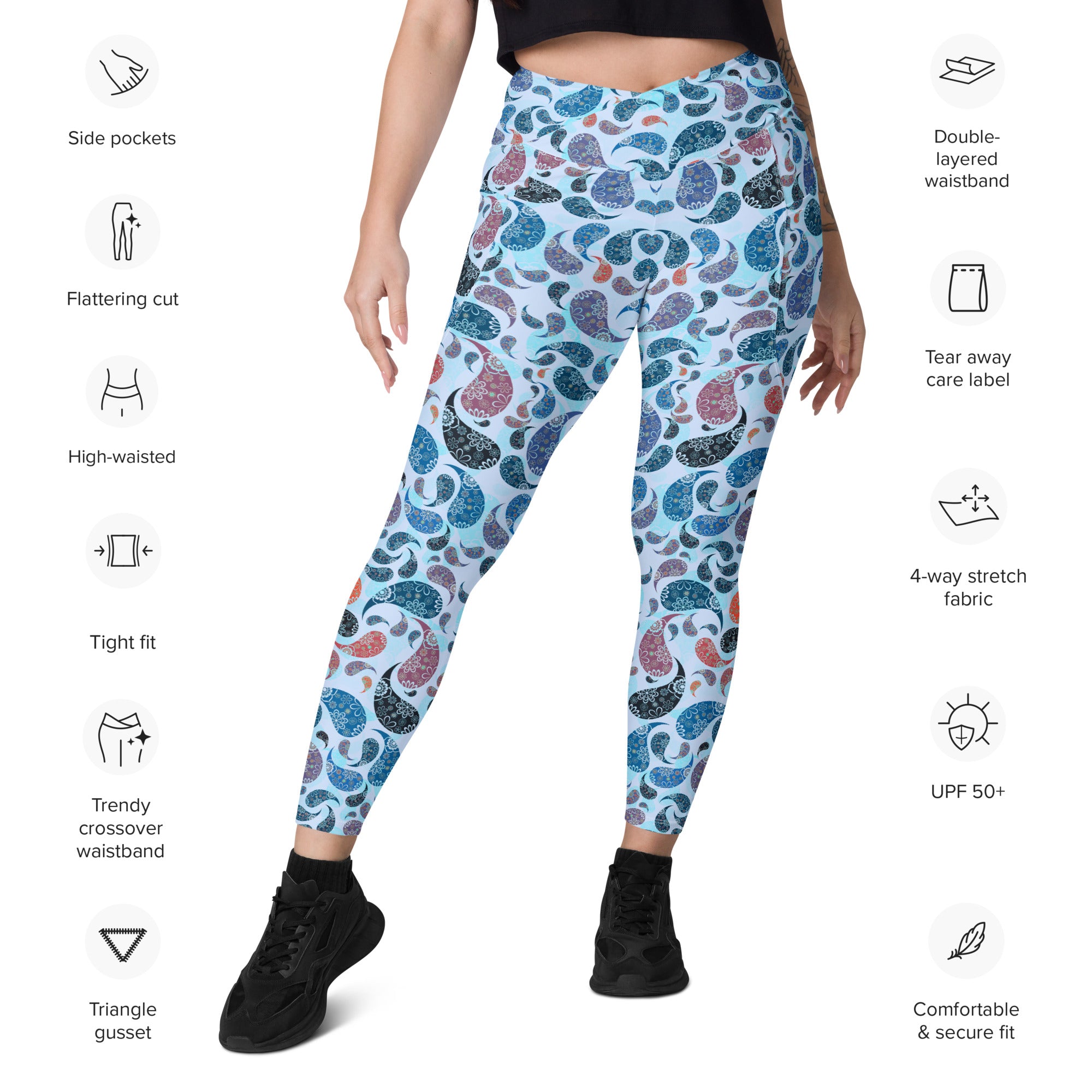 Crossover leggings with pockets Paisley Blue