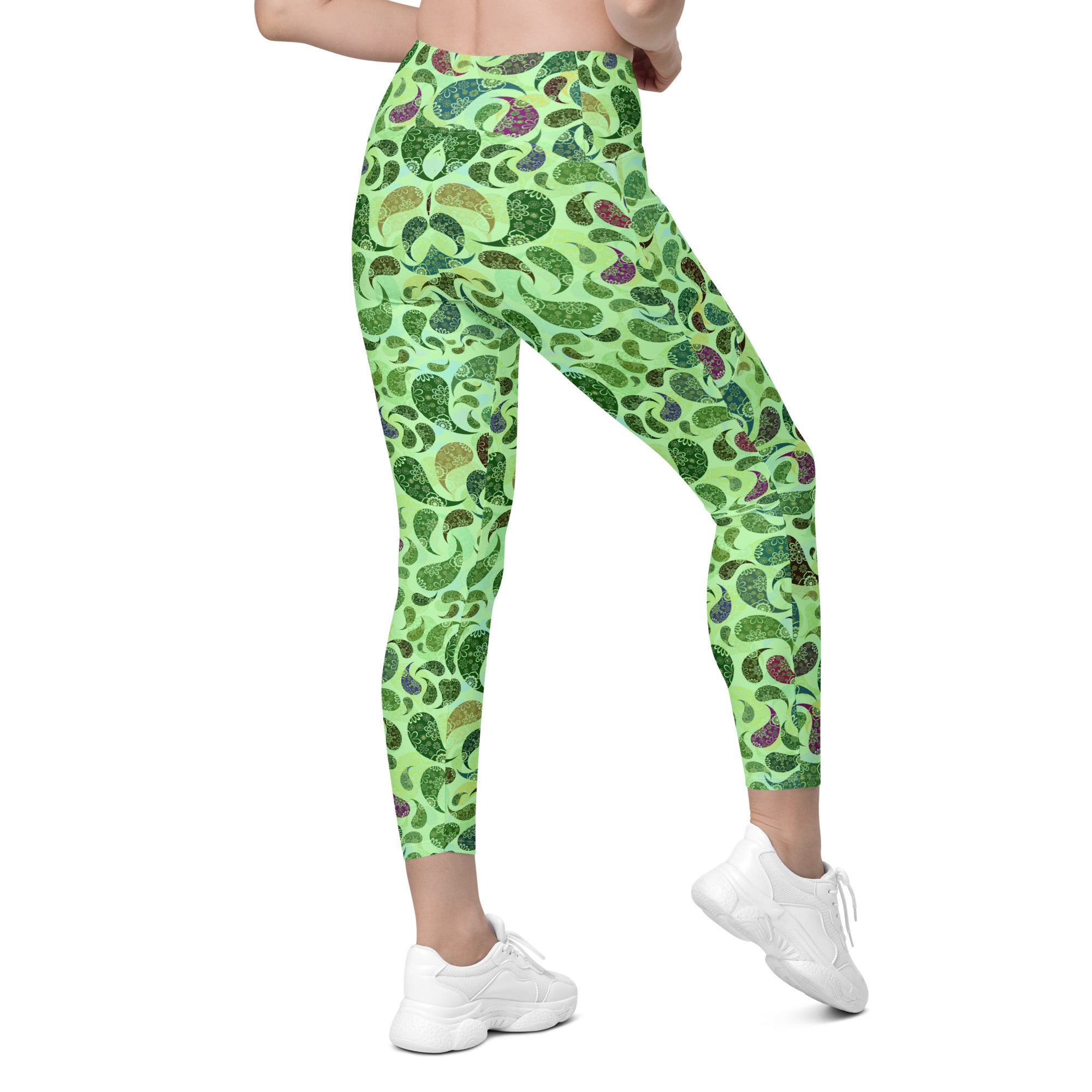 Crossover leggings with pockets Paisley green