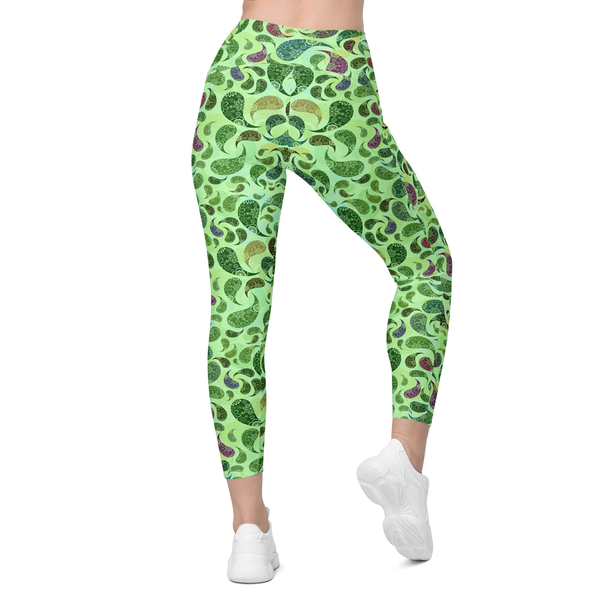 Crossover leggings with pockets Paisley green