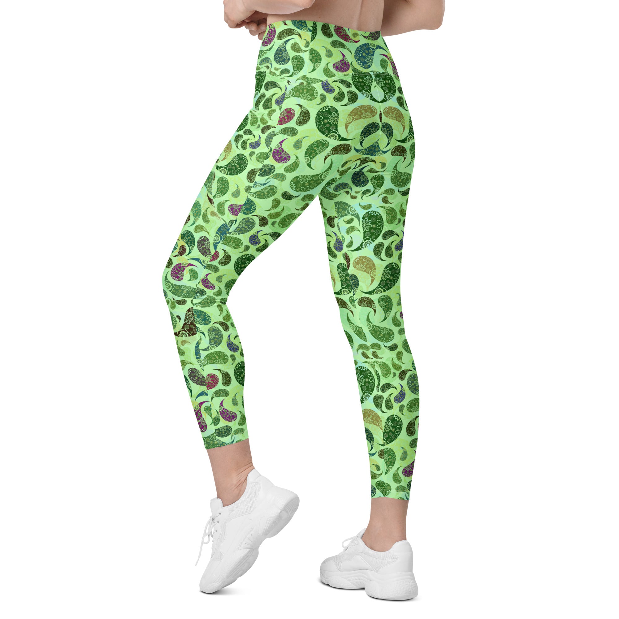 Crossover leggings with pockets Paisley green