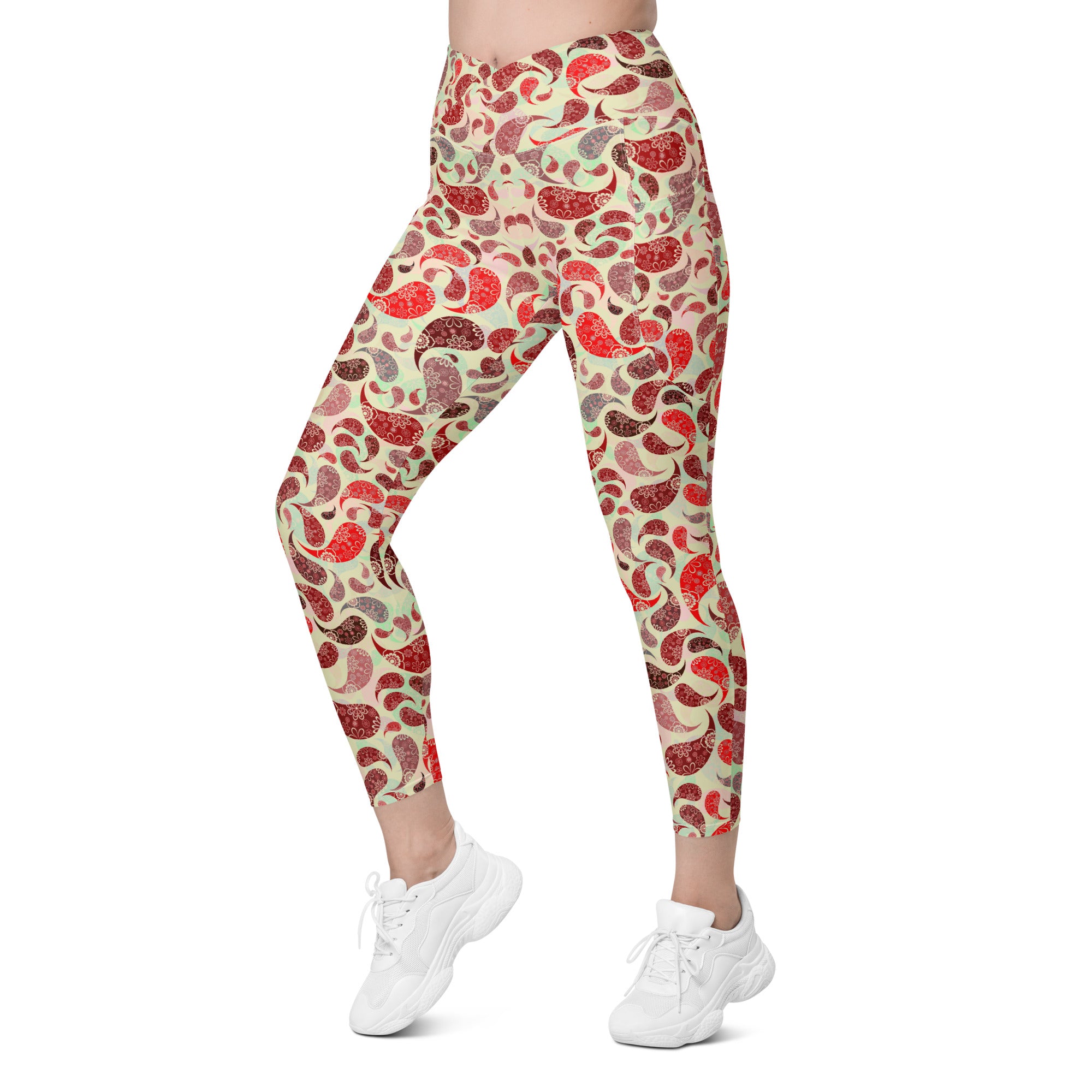 Crossover leggings with pockets Paisley Red