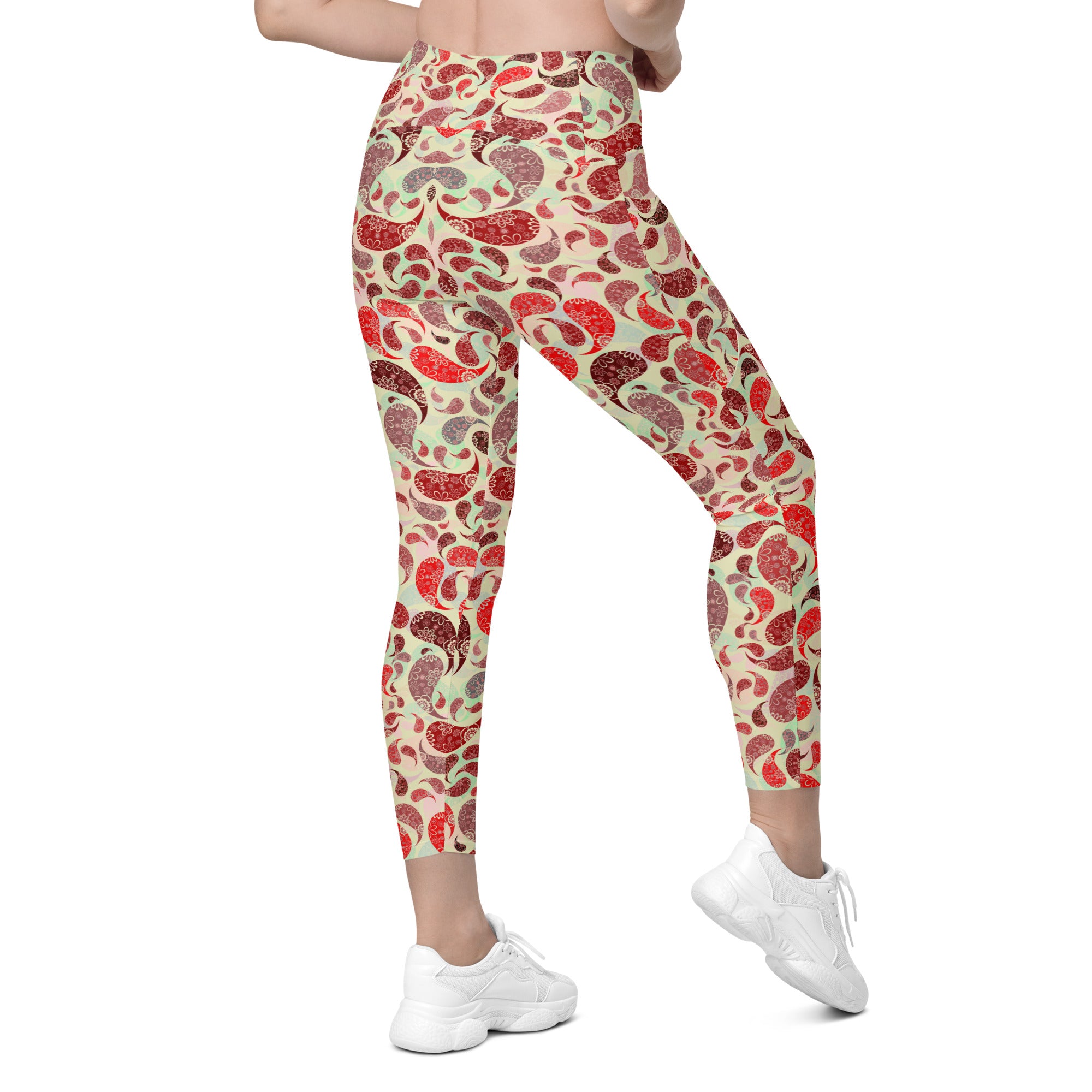 Crossover leggings with pockets Paisley Red