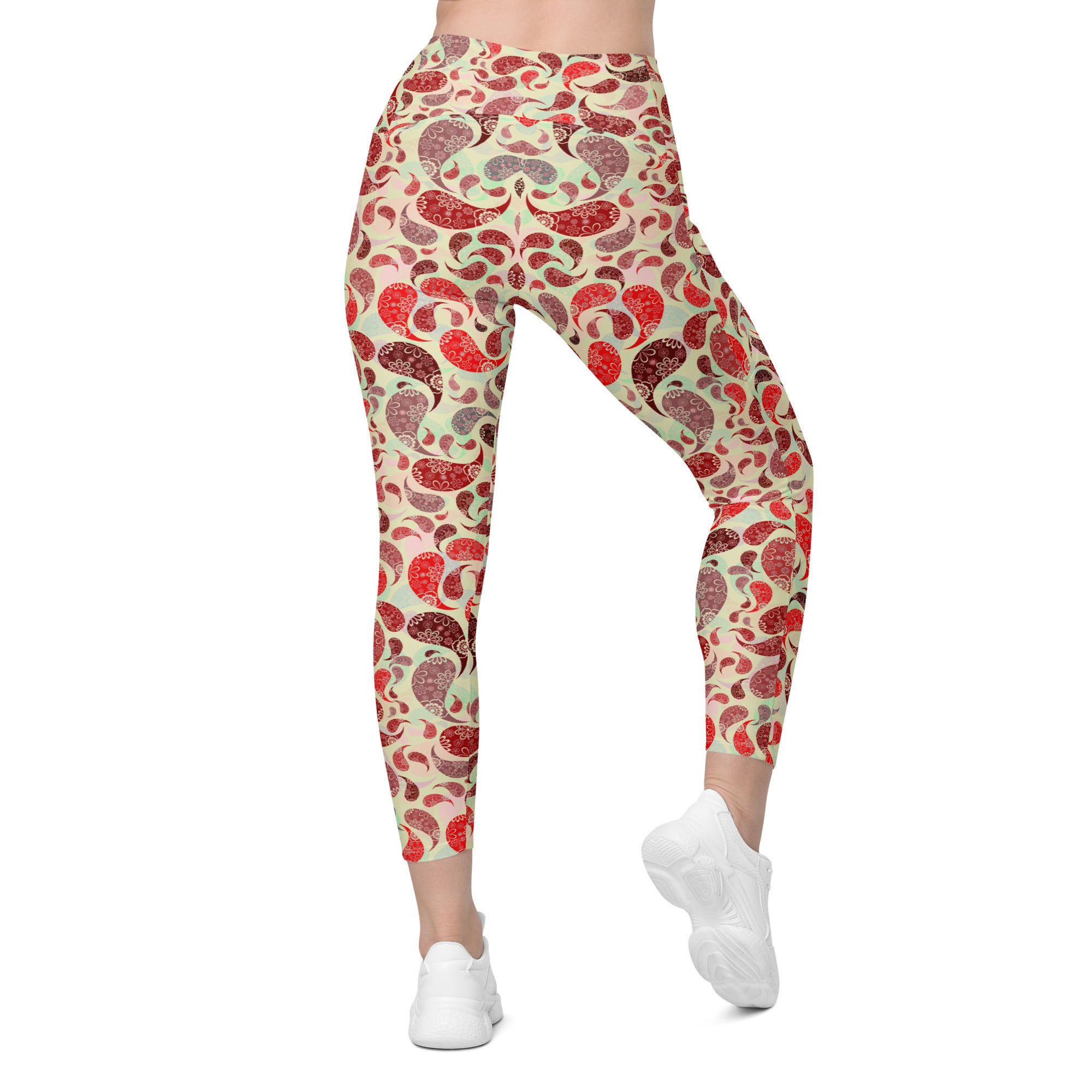 Crossover leggings with pockets Paisley Red