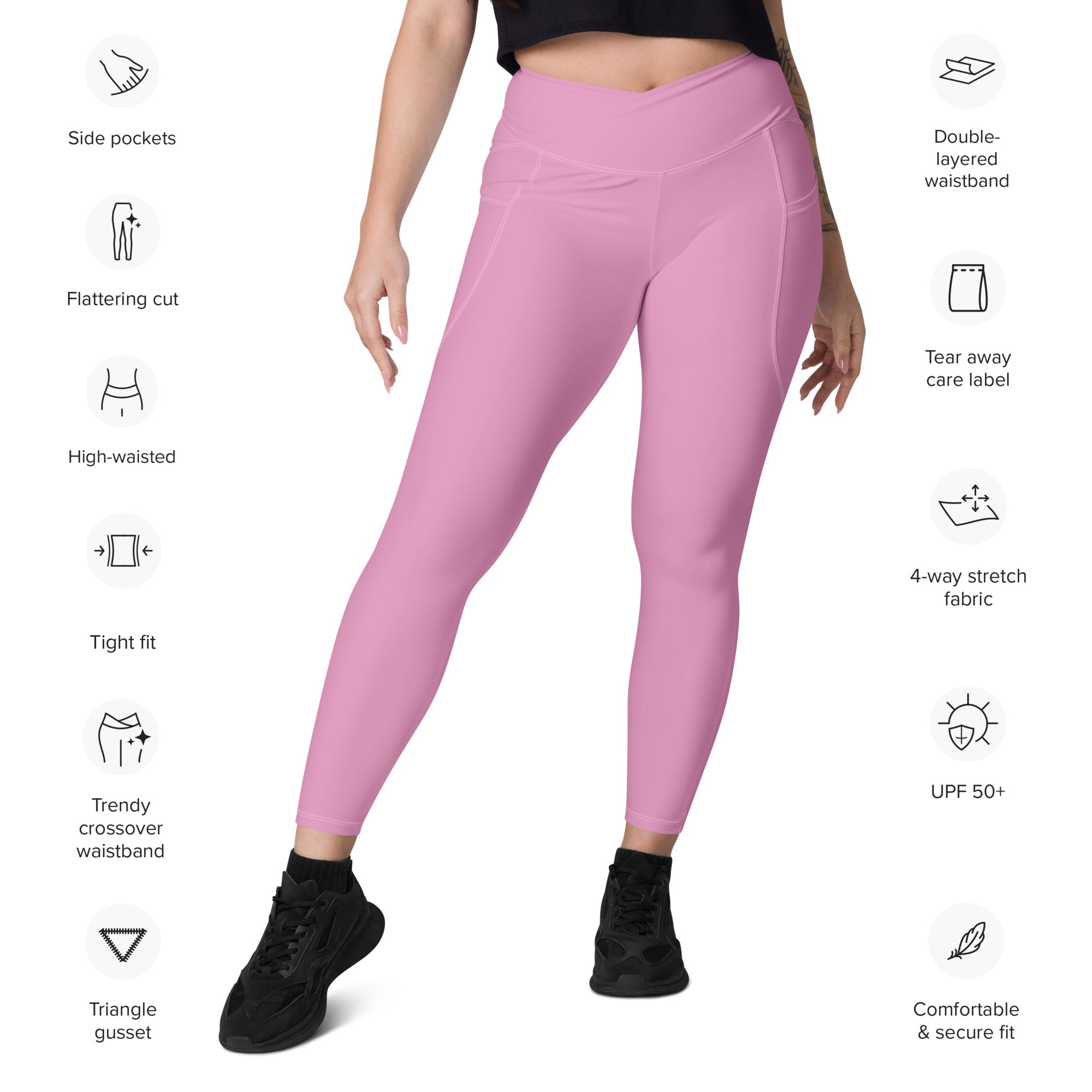 Crossover leggings with pockets Pink