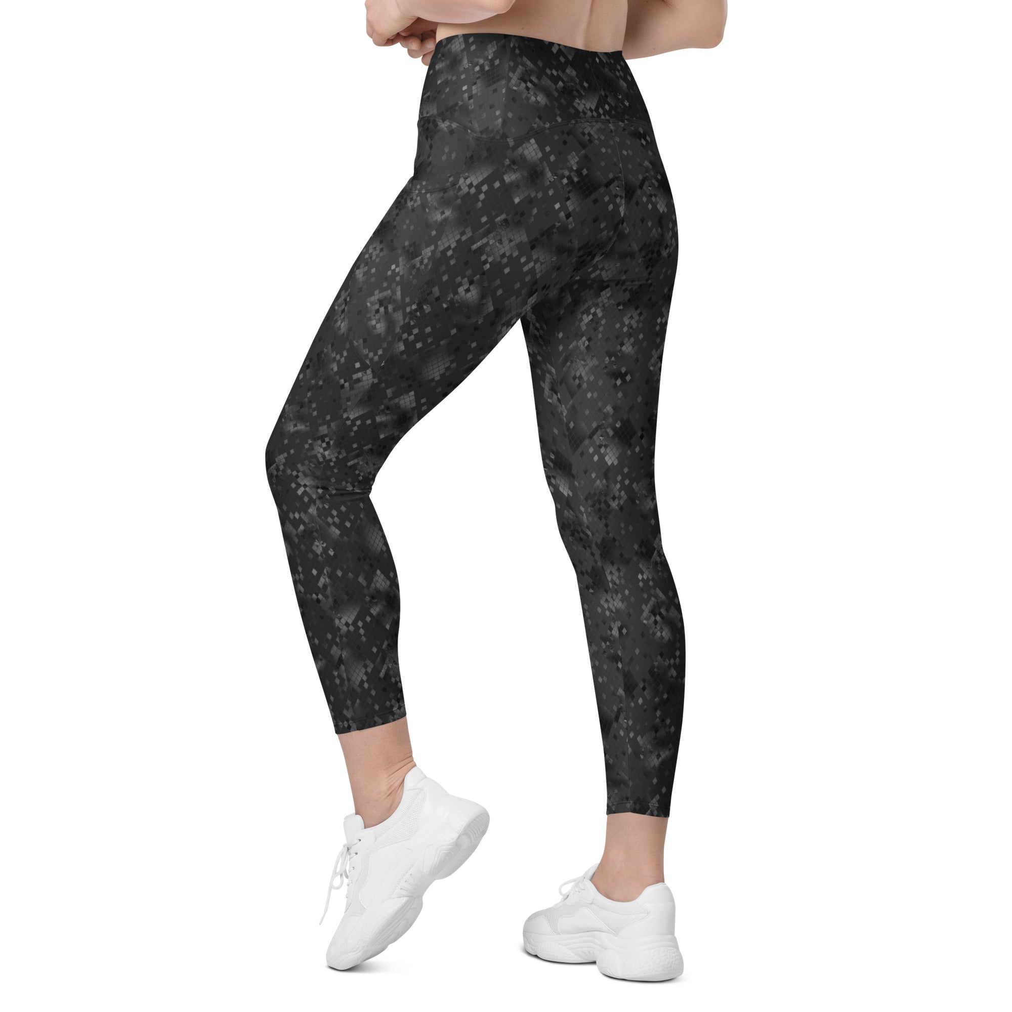 Crossover leggings with pockets Snake Print Black