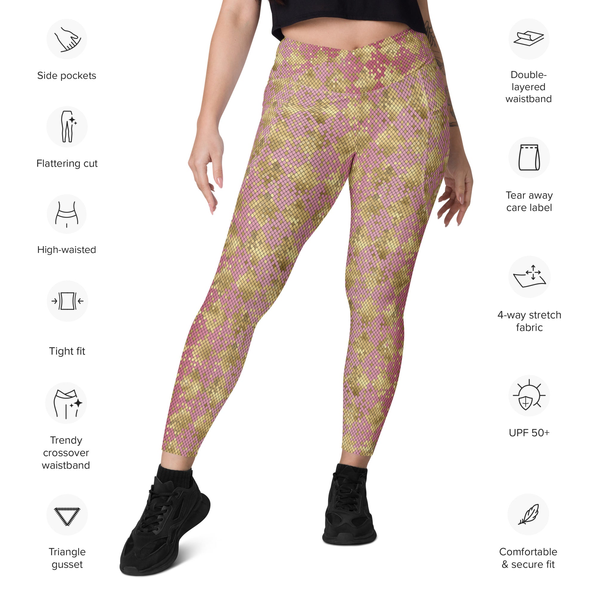 Crossover leggings with pockets Snake Print Gold And Pink