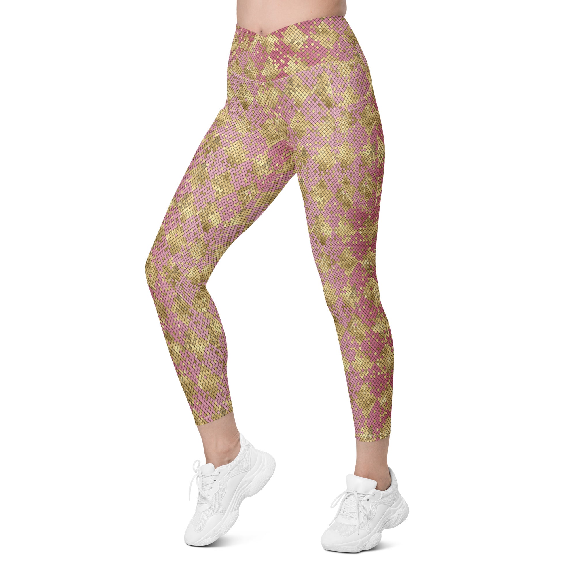 Crossover leggings with pockets Snake Print Gold And Pink
