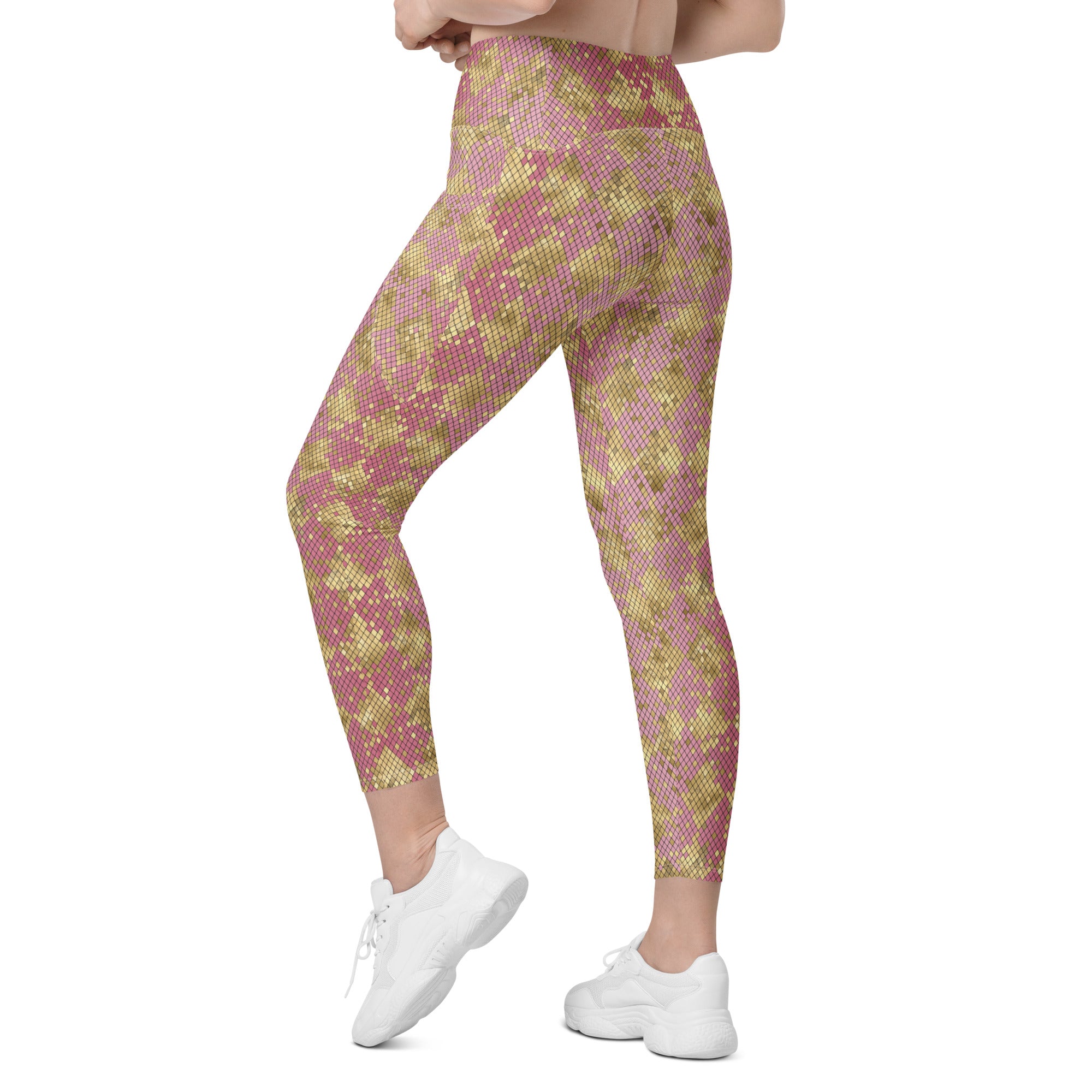Crossover leggings with pockets Snake Print Gold And Pink