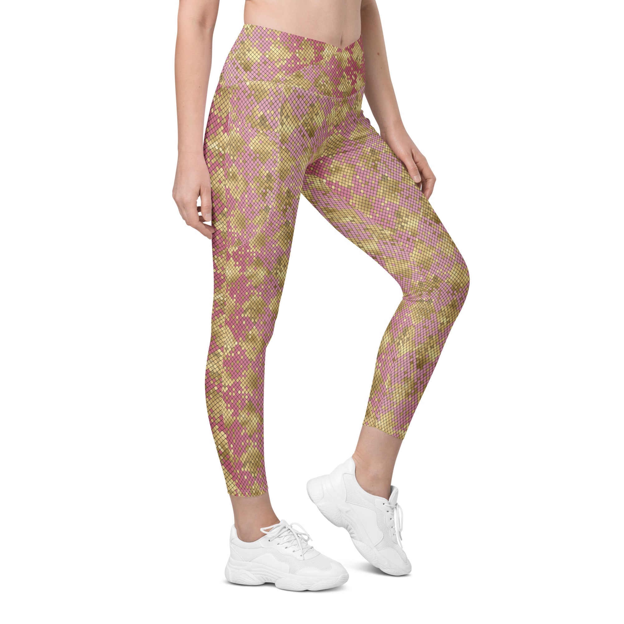 Crossover leggings with pockets Snake Print Gold And Pink
