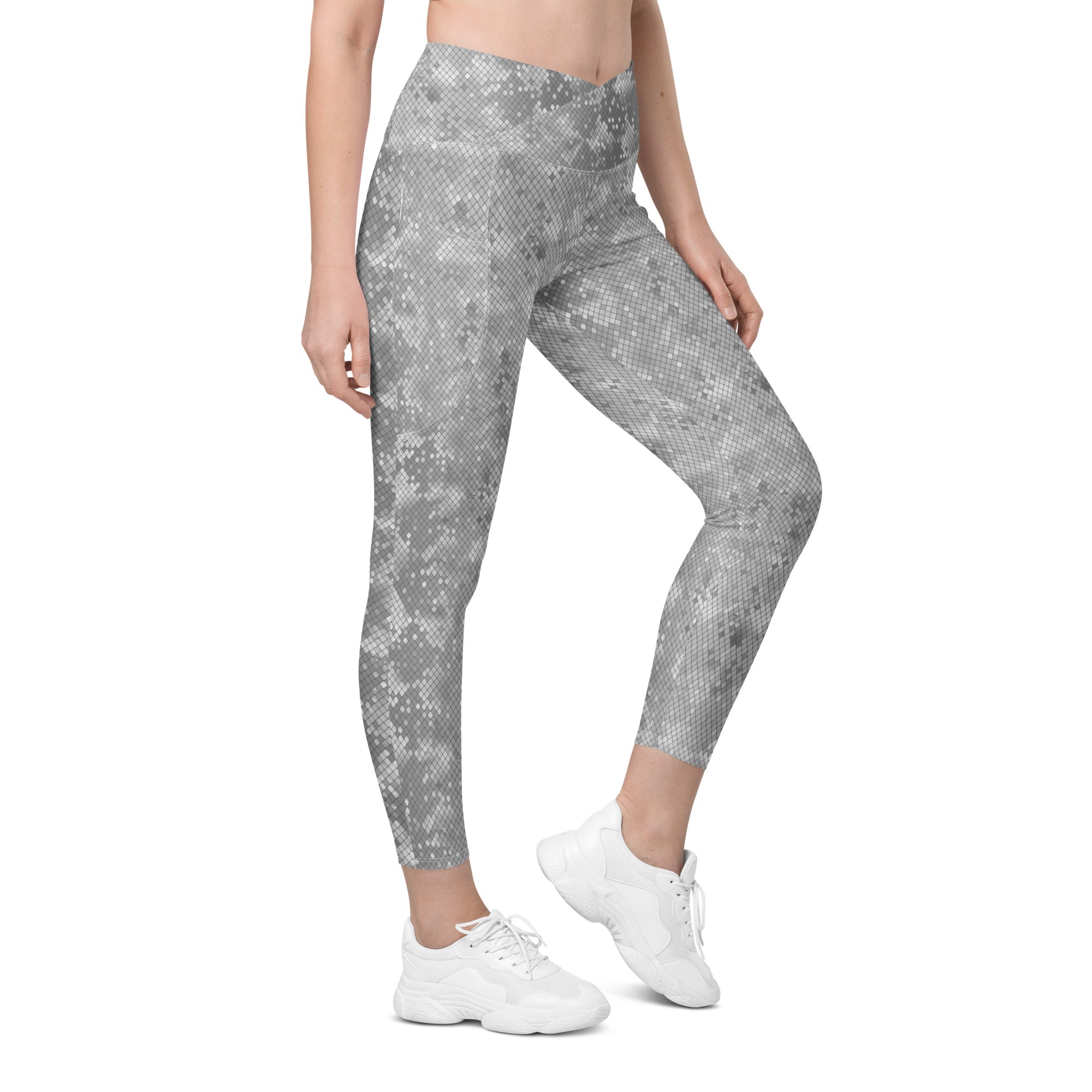 Crossover leggings with pockets SNAKE Print GREY