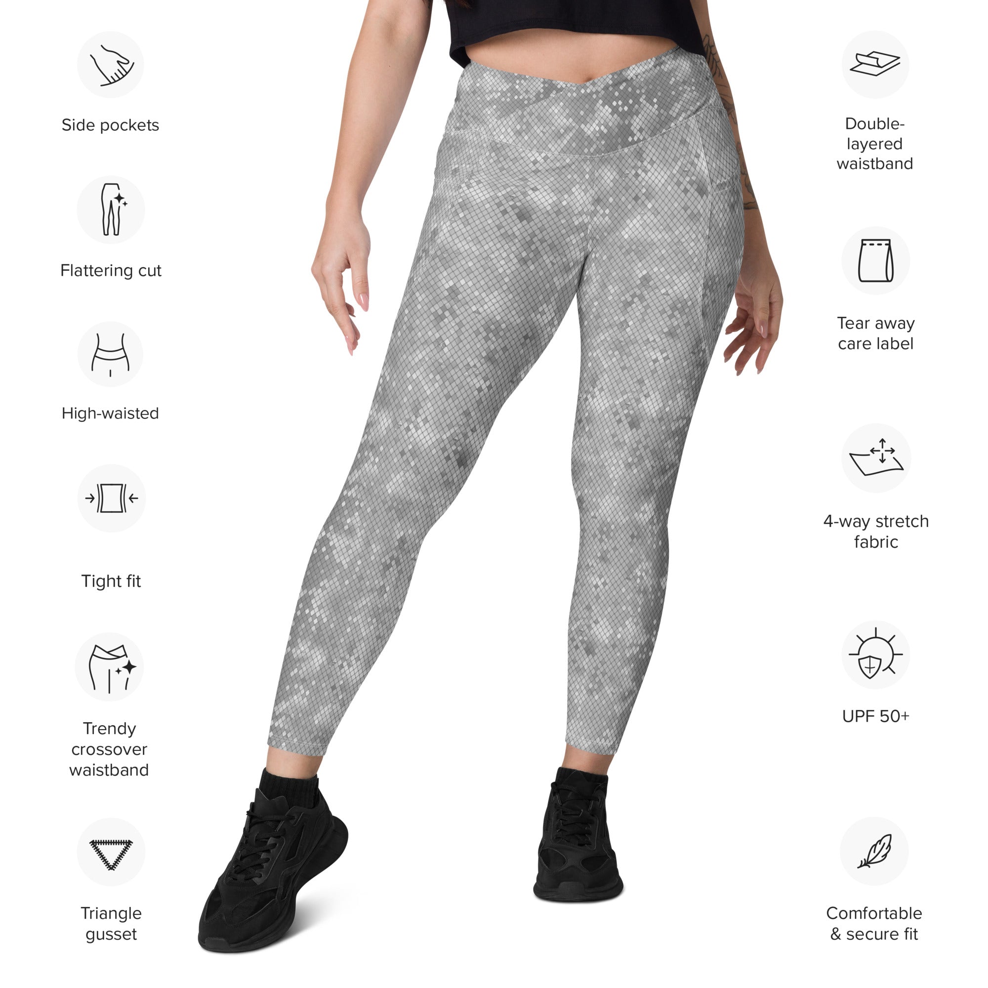 Crossover leggings with pockets SNAKE Print GREY