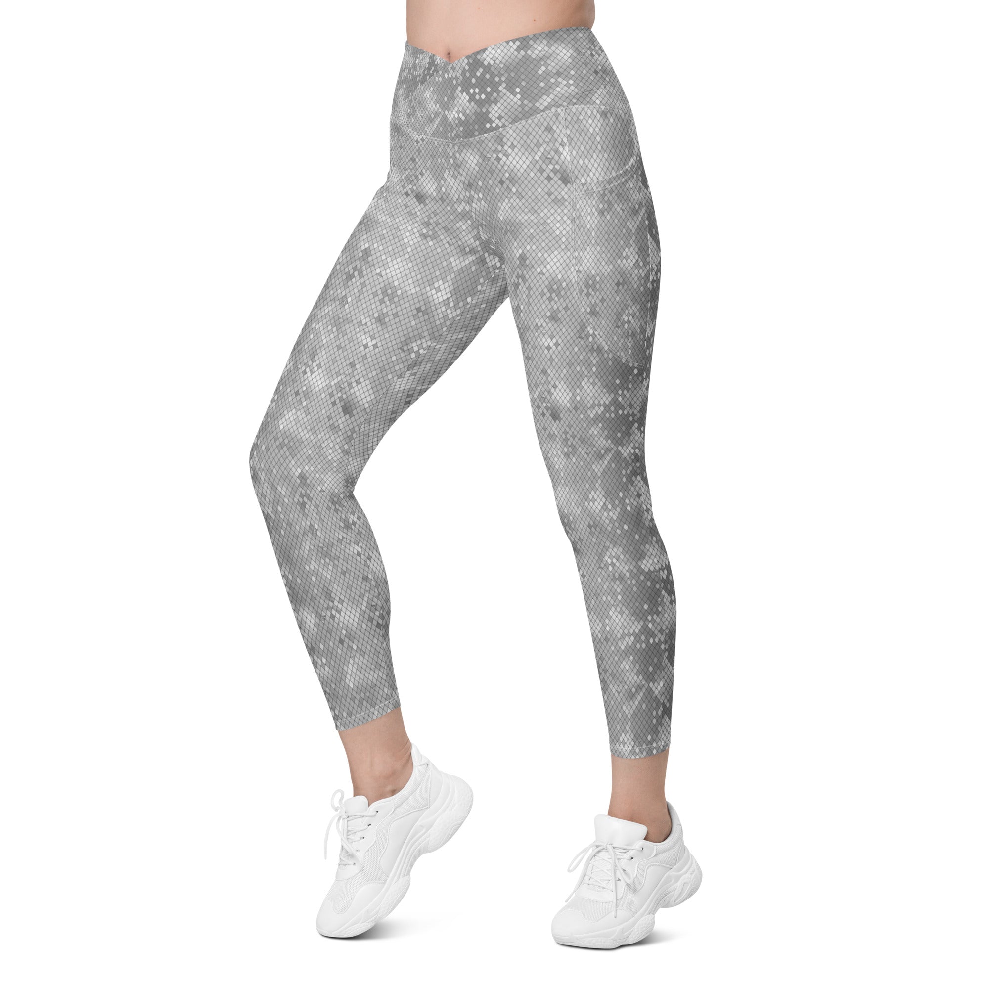 Crossover leggings with pockets SNAKE Print GREY