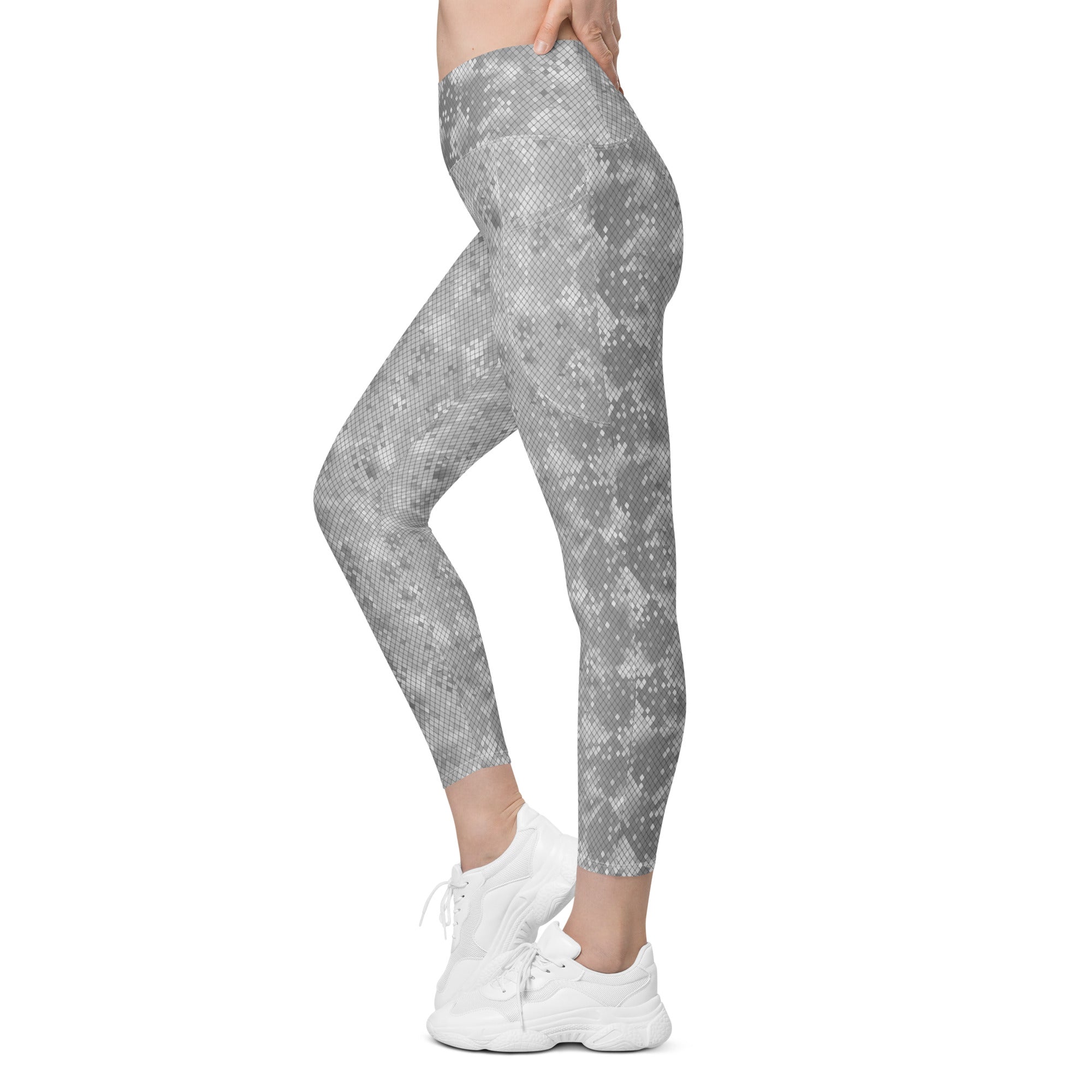 Crossover leggings with pockets SNAKE Print GREY
