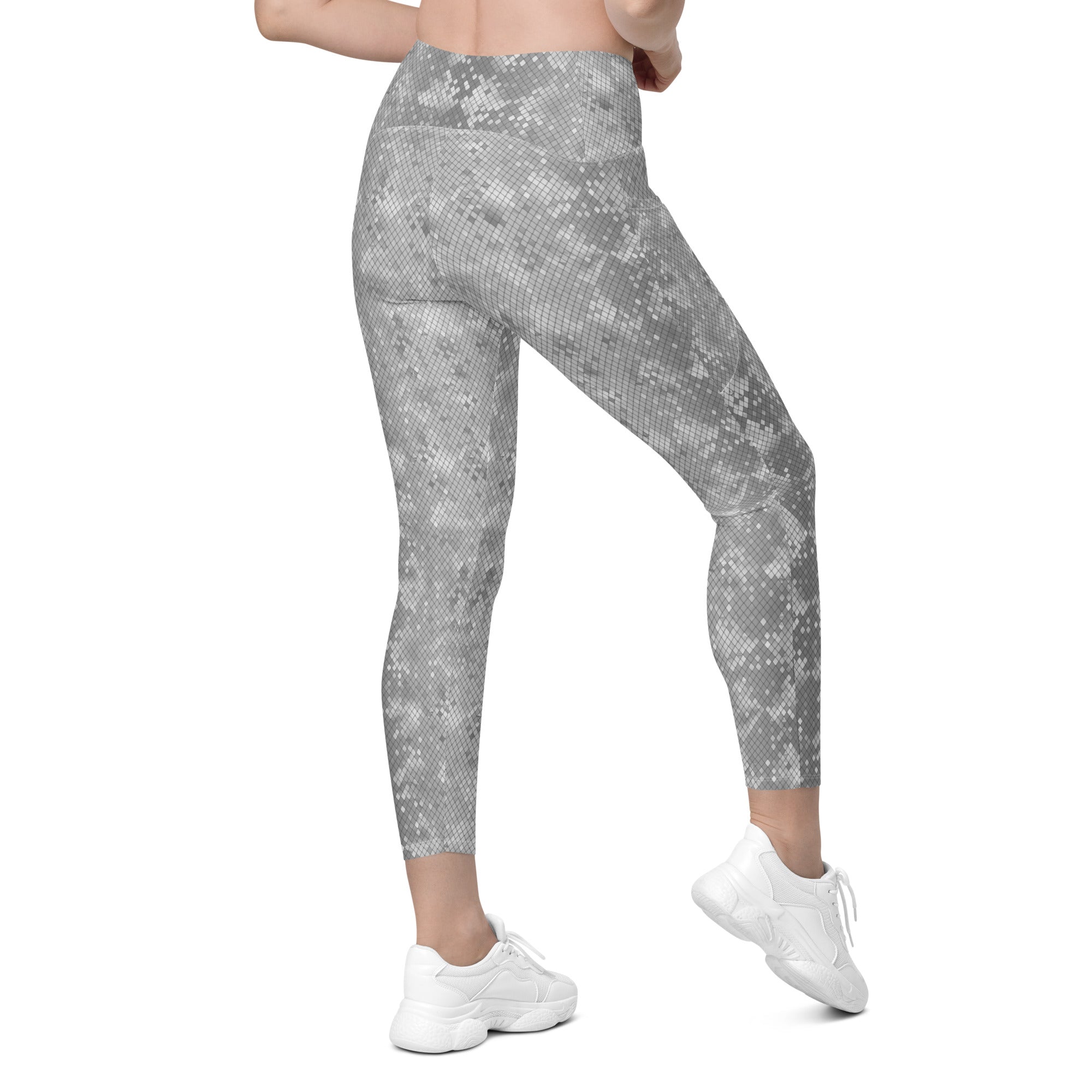 Crossover leggings with pockets SNAKE Print GREY