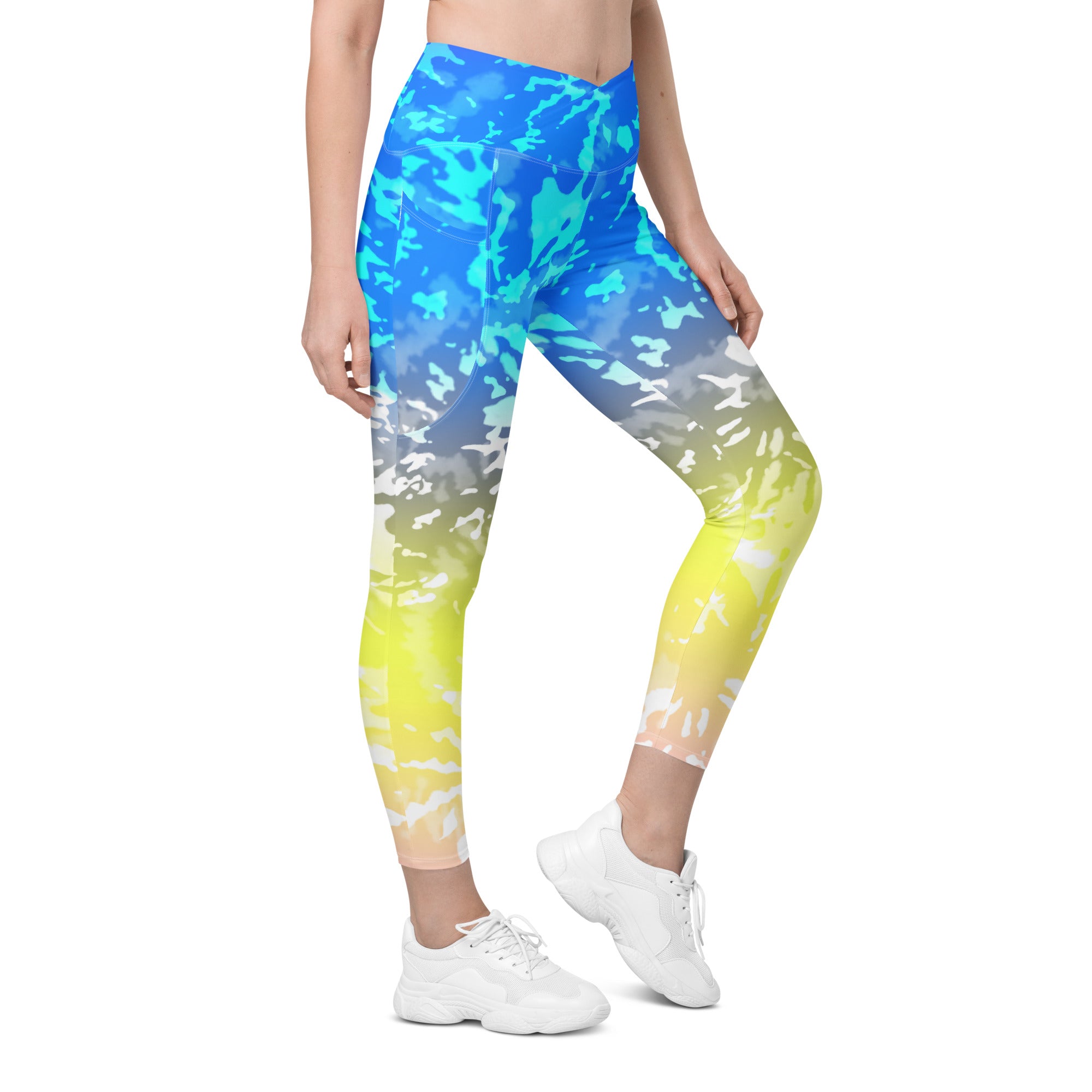 Crossover leggings with pockets Tie Dye Multicolour Splashes