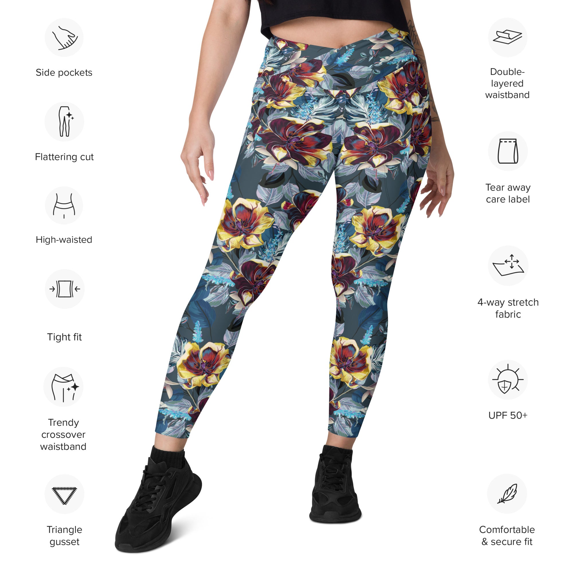 Crossover leggings with pockets Tulip Flowers