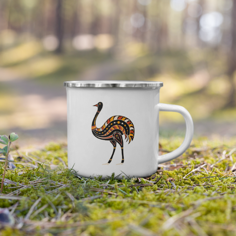 Enamel Mug Australian Tribal Painting Ostrich