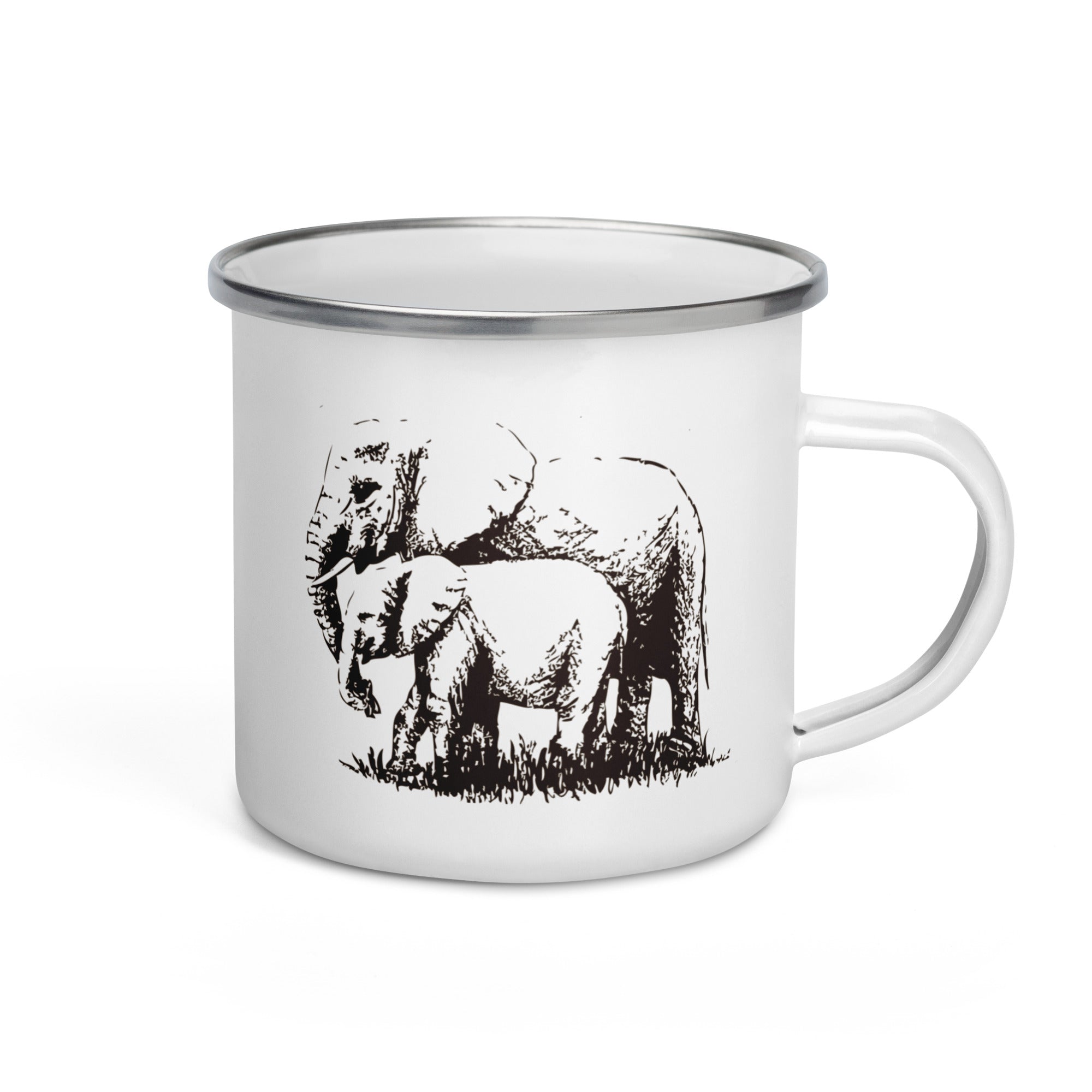 Enamel Mug Hand Drawn Elephant Mono