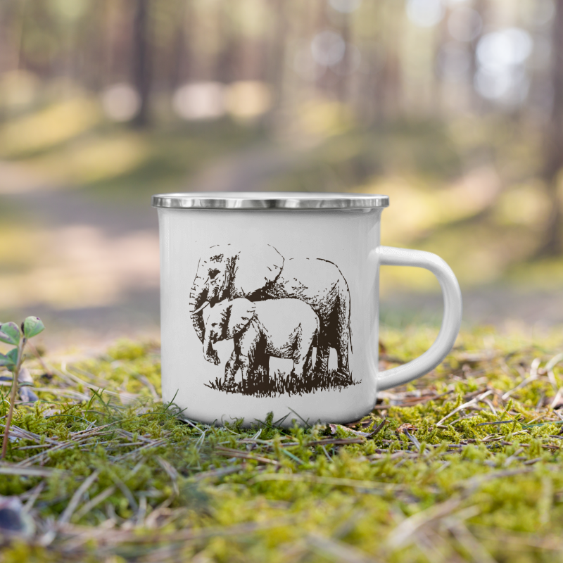 Enamel Mug Hand Drawn Elephant Mono