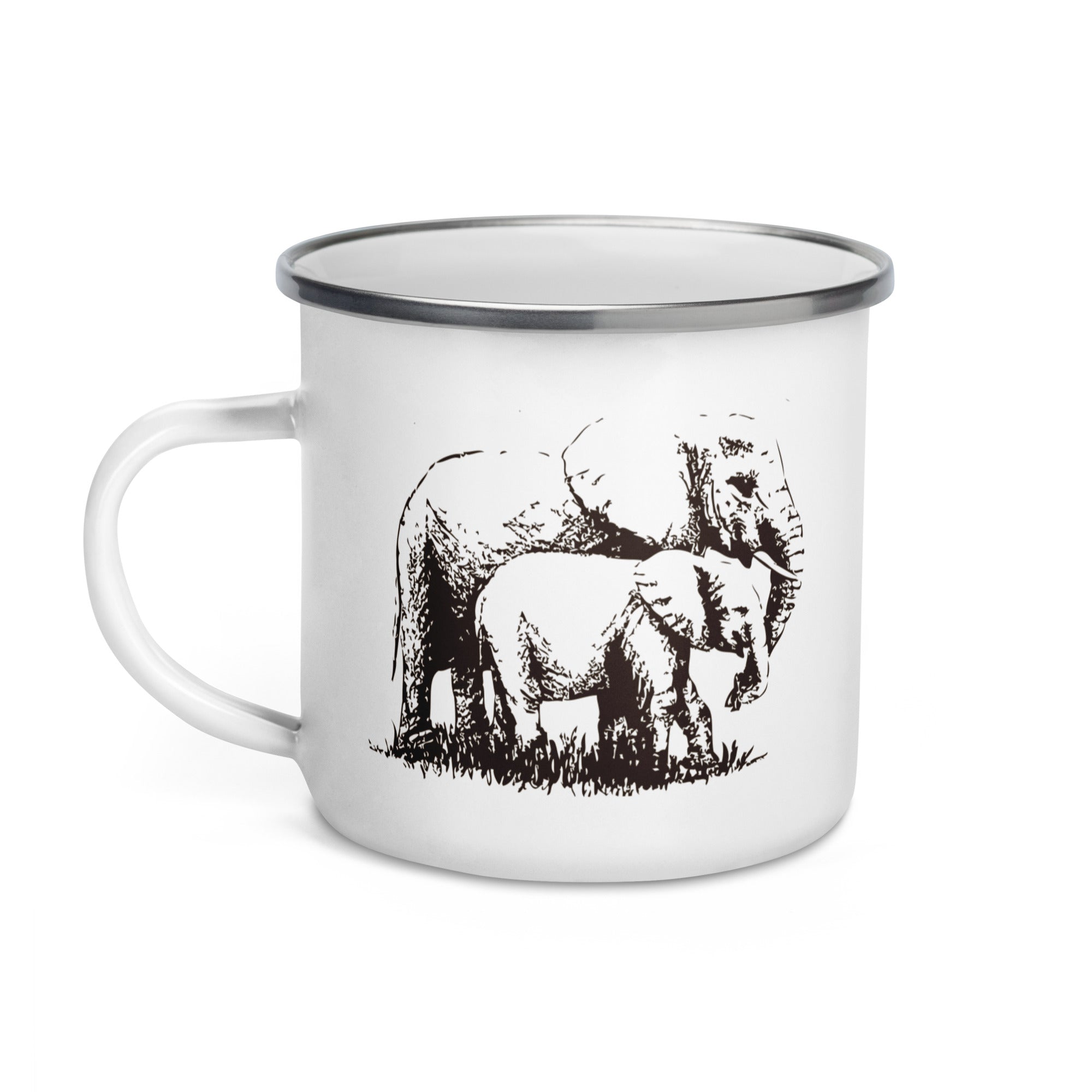 Enamel Mug Hand Drawn Elephant Mono