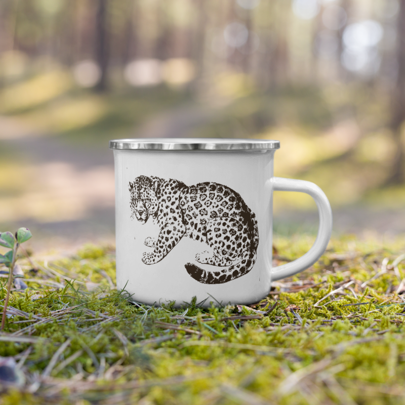 Enamel Mug Hand Drawn Jaguar Mono