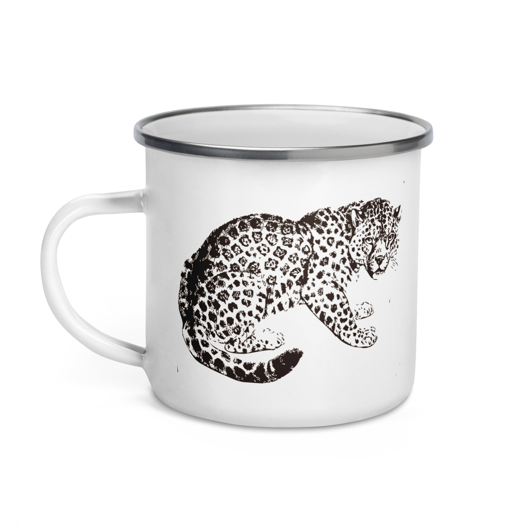 Enamel Mug Hand Drawn Jaguar Mono