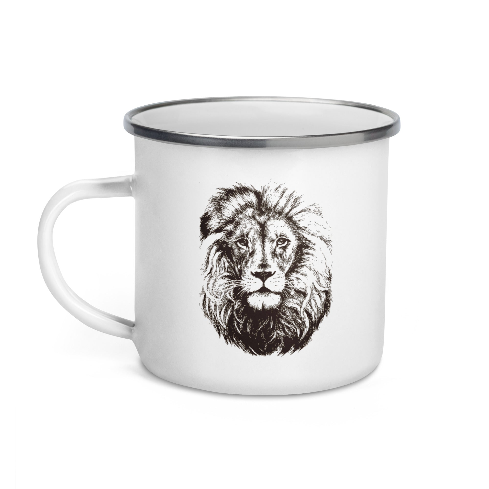 Enamel Mug Hand Drawn Lion Mono