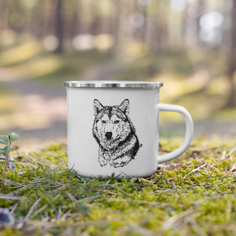 Enamel Mug Hand Drawn Wolf Mono