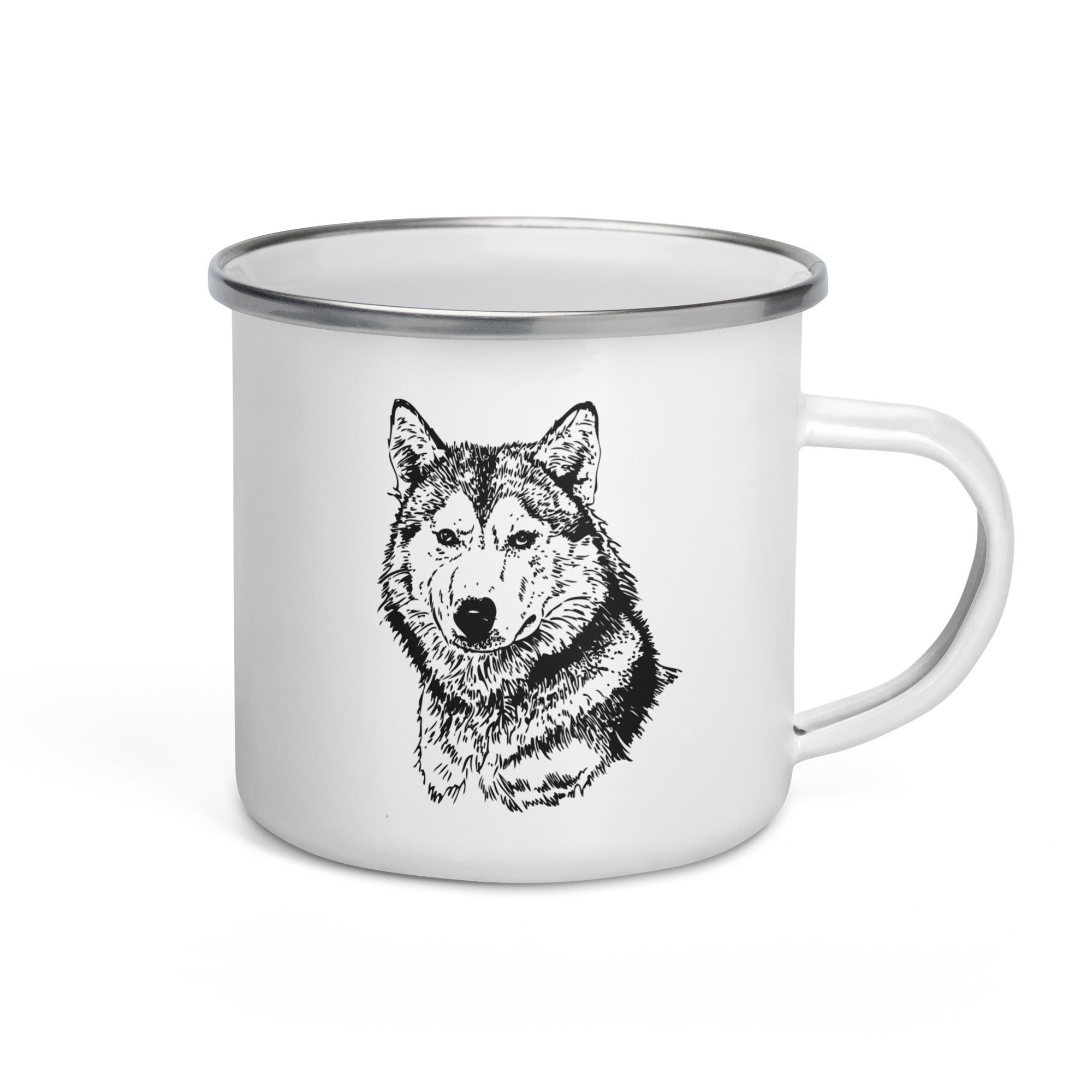 Enamel Mug Hand Drawn Wolf Mono