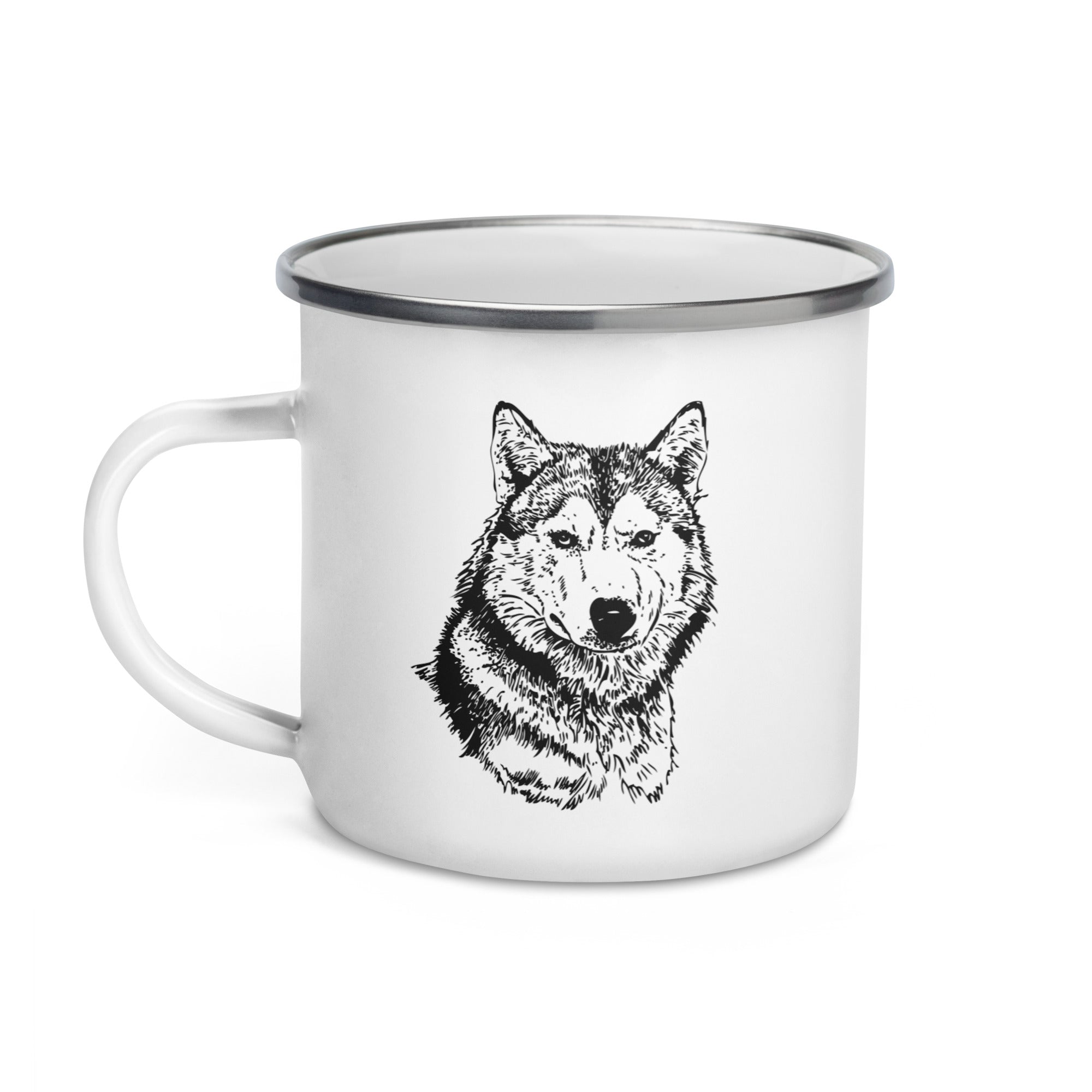 Enamel Mug Hand Drawn Wolf Mono
