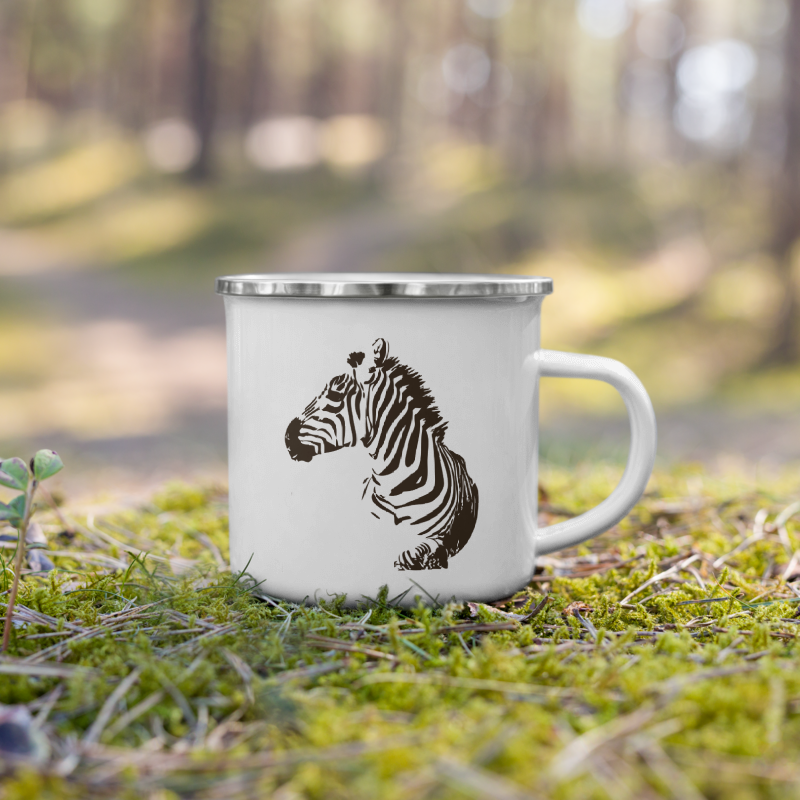 Enamel Mug Hand Drawn Zebra Mono